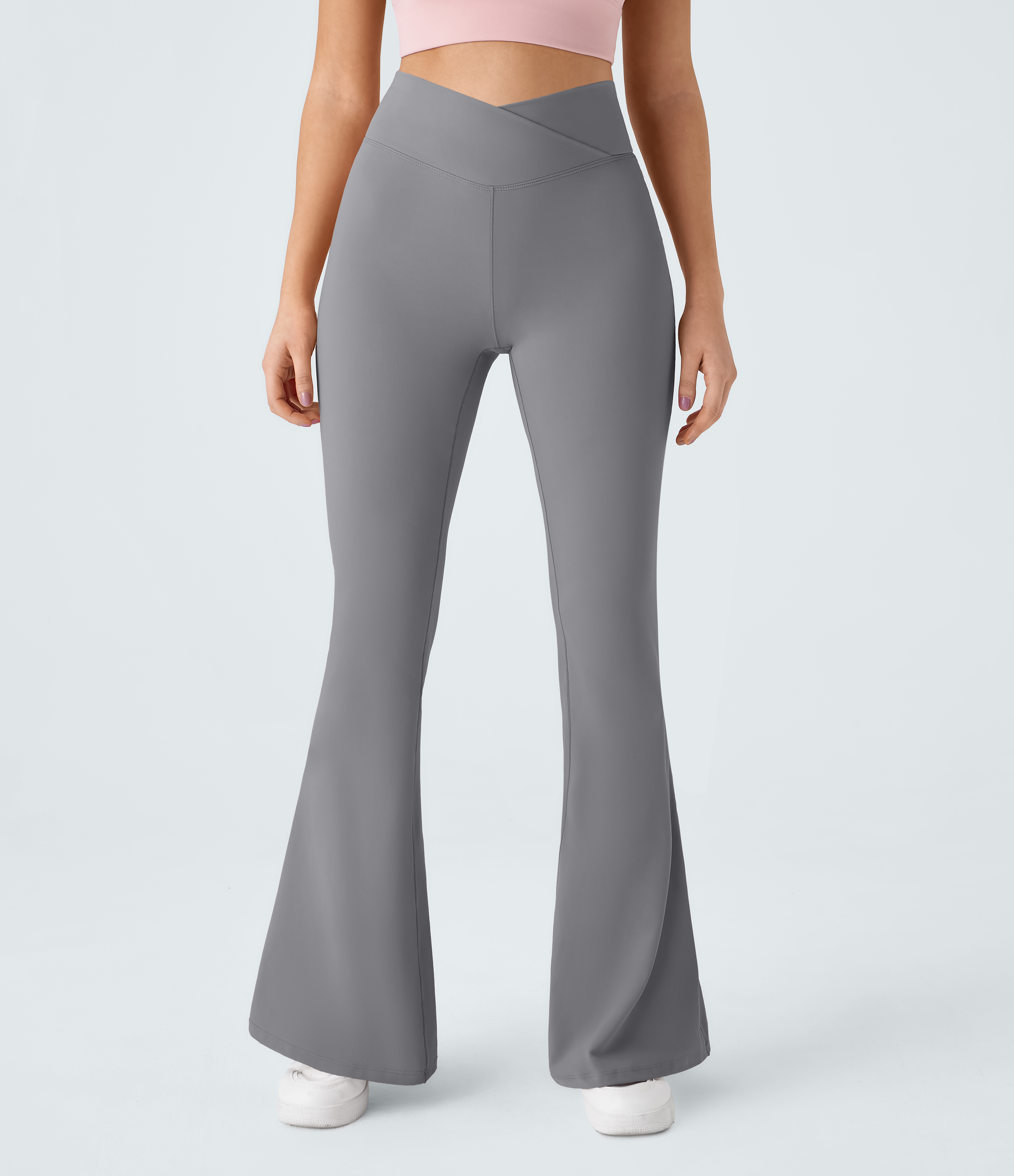 Halara Crossover High Waisted Back Pocket Super Flare Leggings  - Wet Weather - XS(petite) gym leggings leggings with pockets 