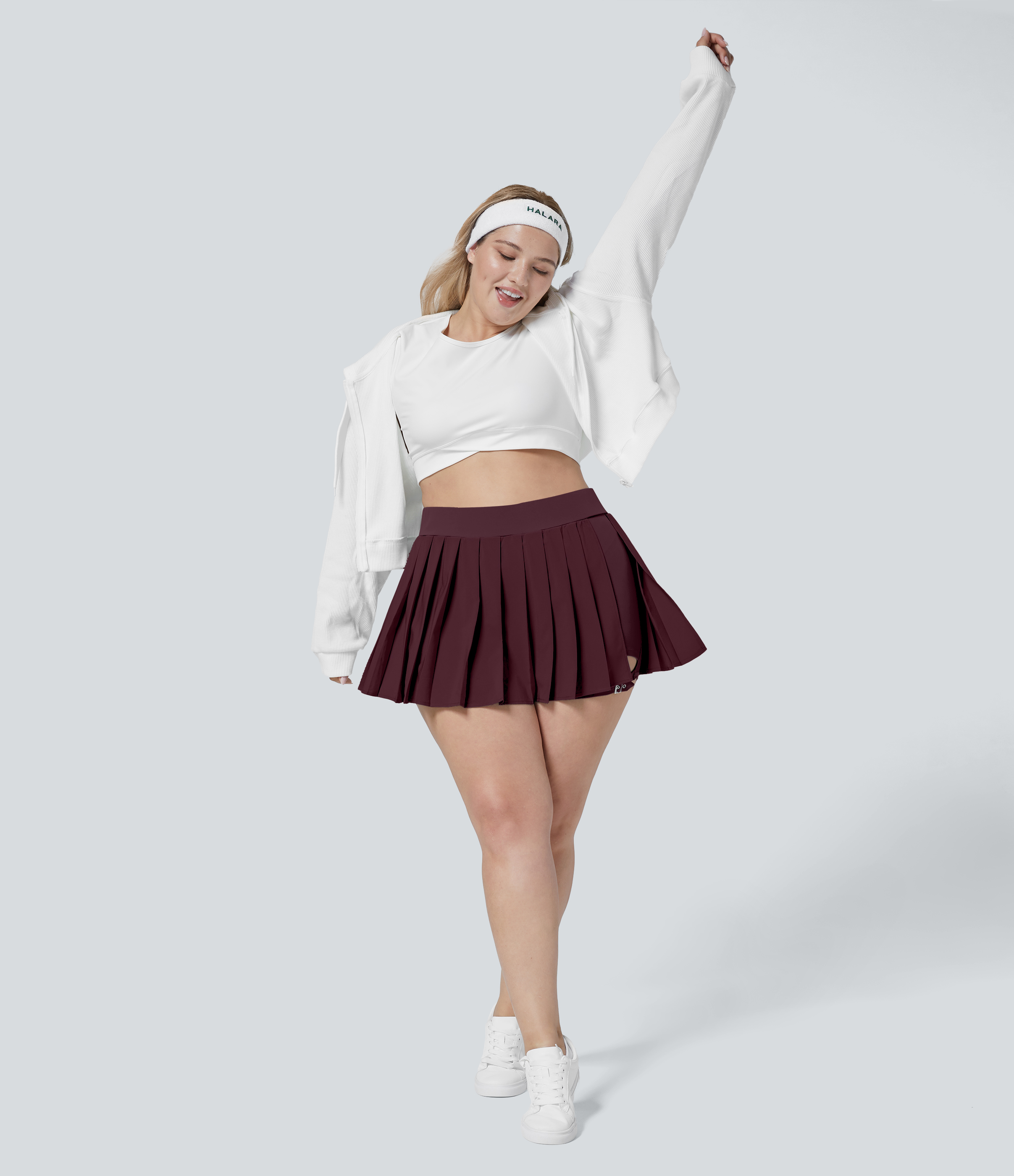 Halara Breezefulв„ў High Waisted Pleated 2-in-1 Side Pocket Adjustable Buckle Quick Dry Mini Casual Plus Size Skirt  - Berry Red - 2X(regular) 