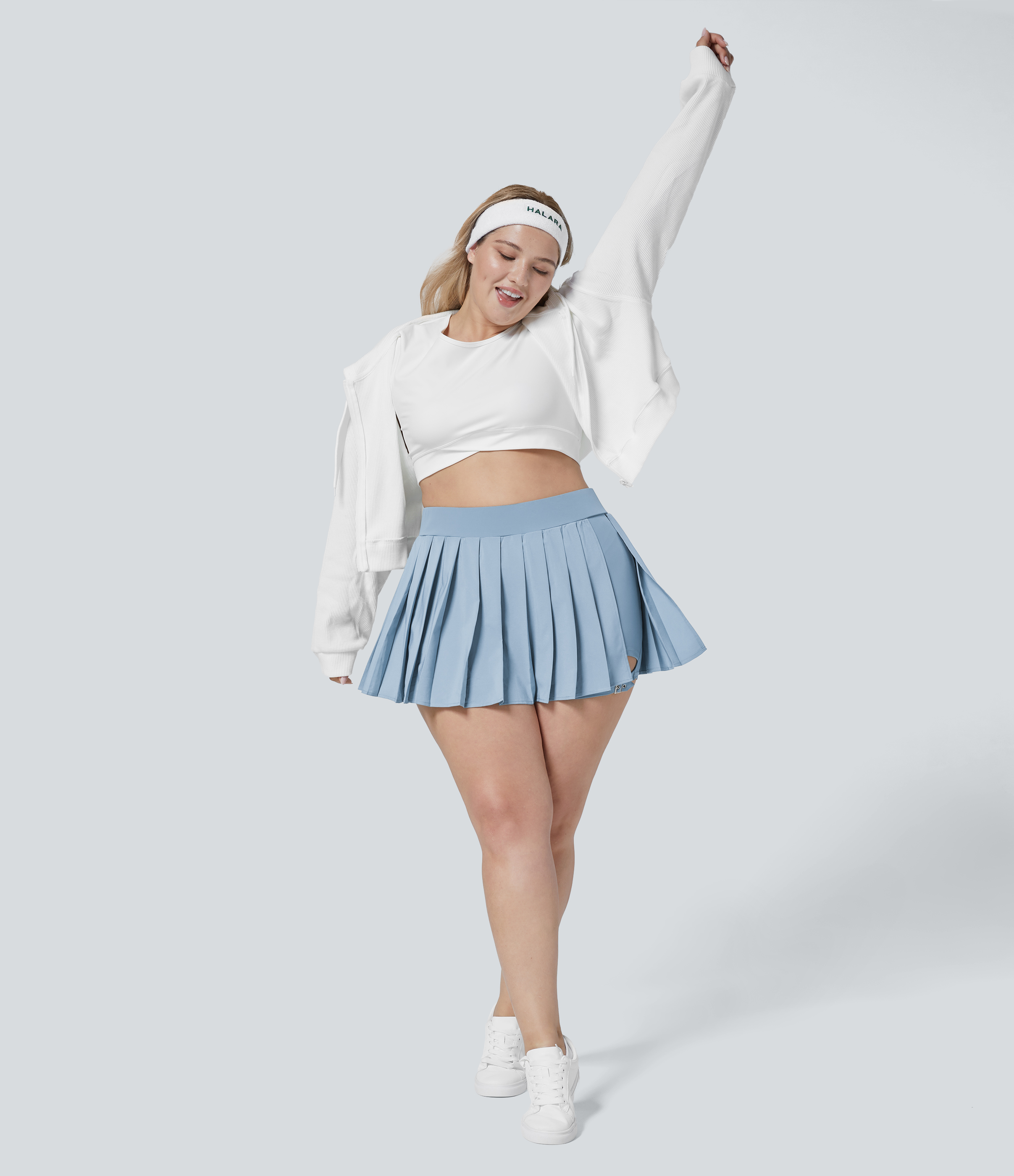 Halara Breezefulв„ў High Waisted Pleated 2-in-1 Side Pocket Adjustable Buckle Quick Dry Micro Mini Casual Plus Size Skirt  - Ballad Blue - 2X(regular) 