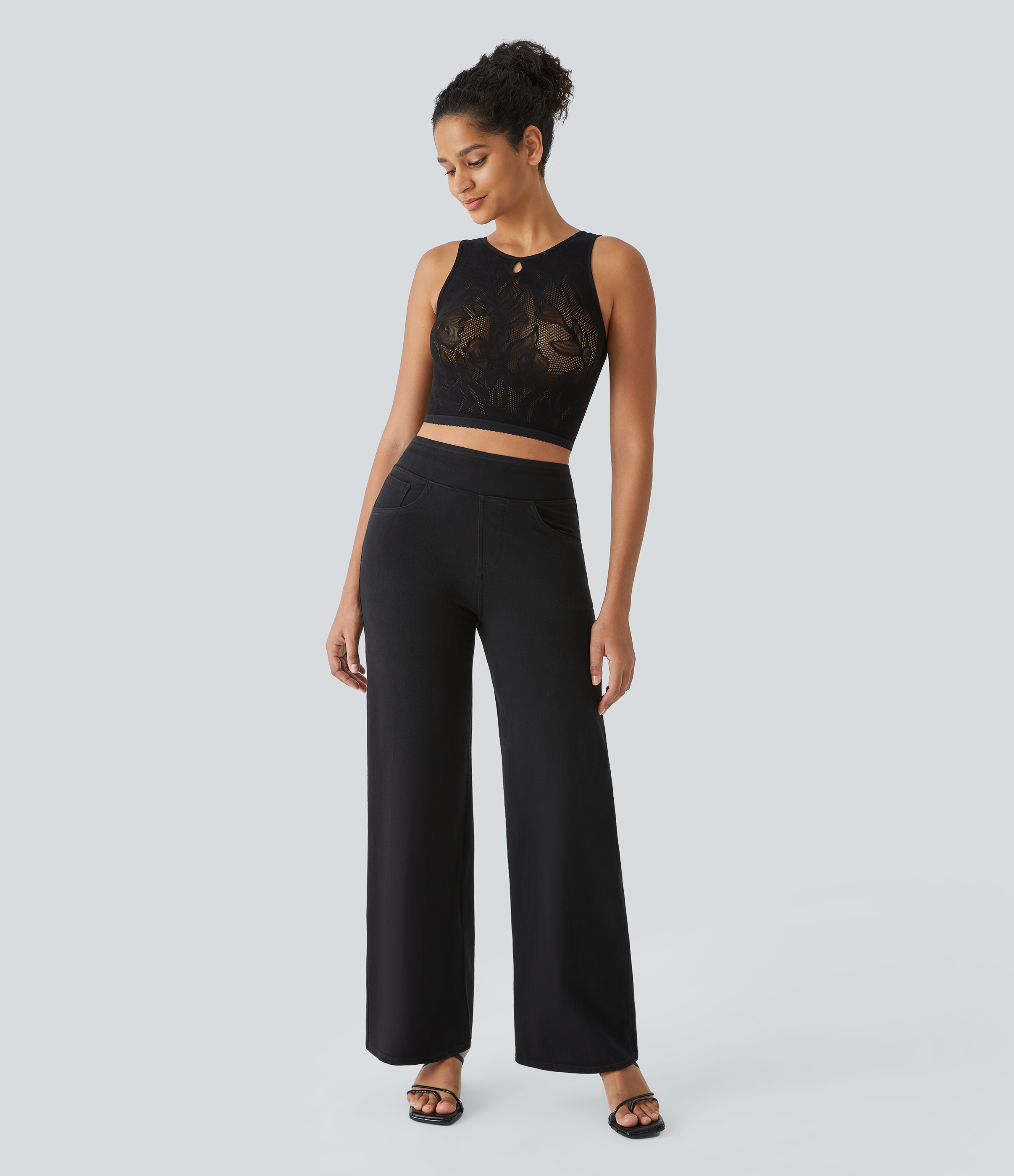 Halara Seamless Flow Cut Out Cropped Casual Tank Top Tank Top - Black - One Size golf tops halter top tunic tops sleeveless tops backless top 