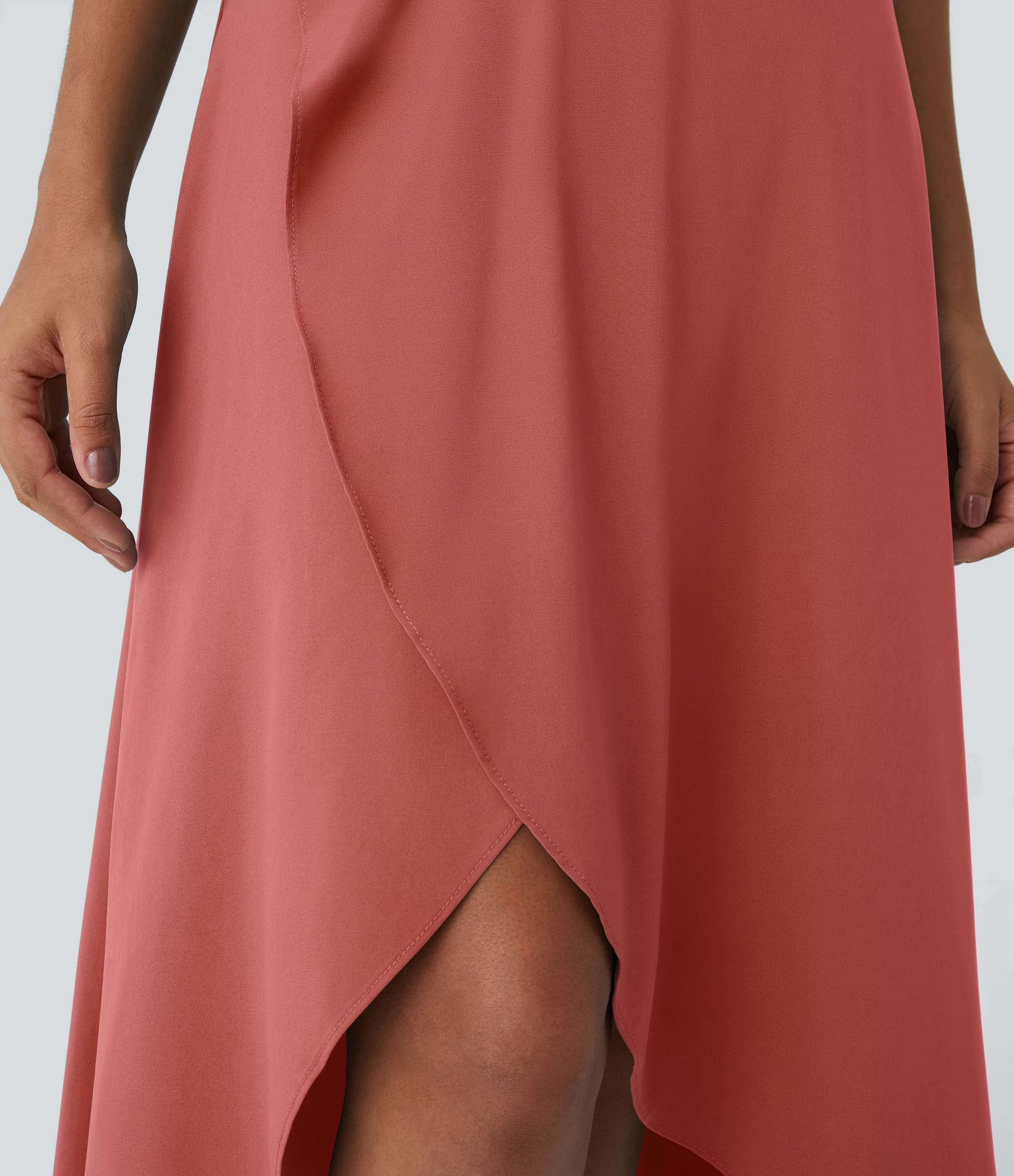 Halara Breezefulв„ў High Waisted High Low Ruffle 2-in-1 Flowy Quick Dry Casual Regular Maxi Skirt  - Flame Red - XS(regular) 