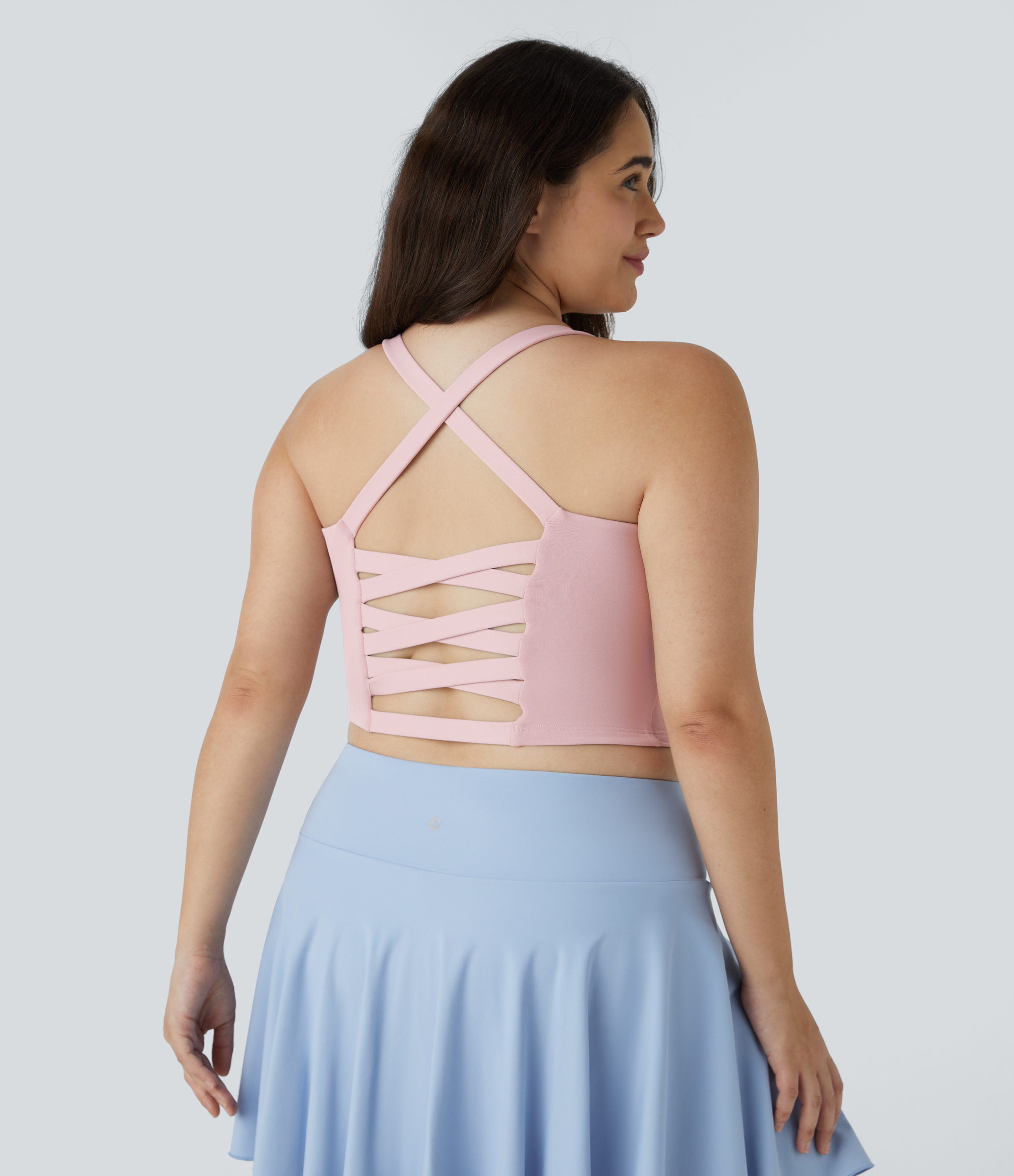 Peachskin Camiseta sin mangas de yoga en tallas grandes con espalda abierta y cruzada / 2