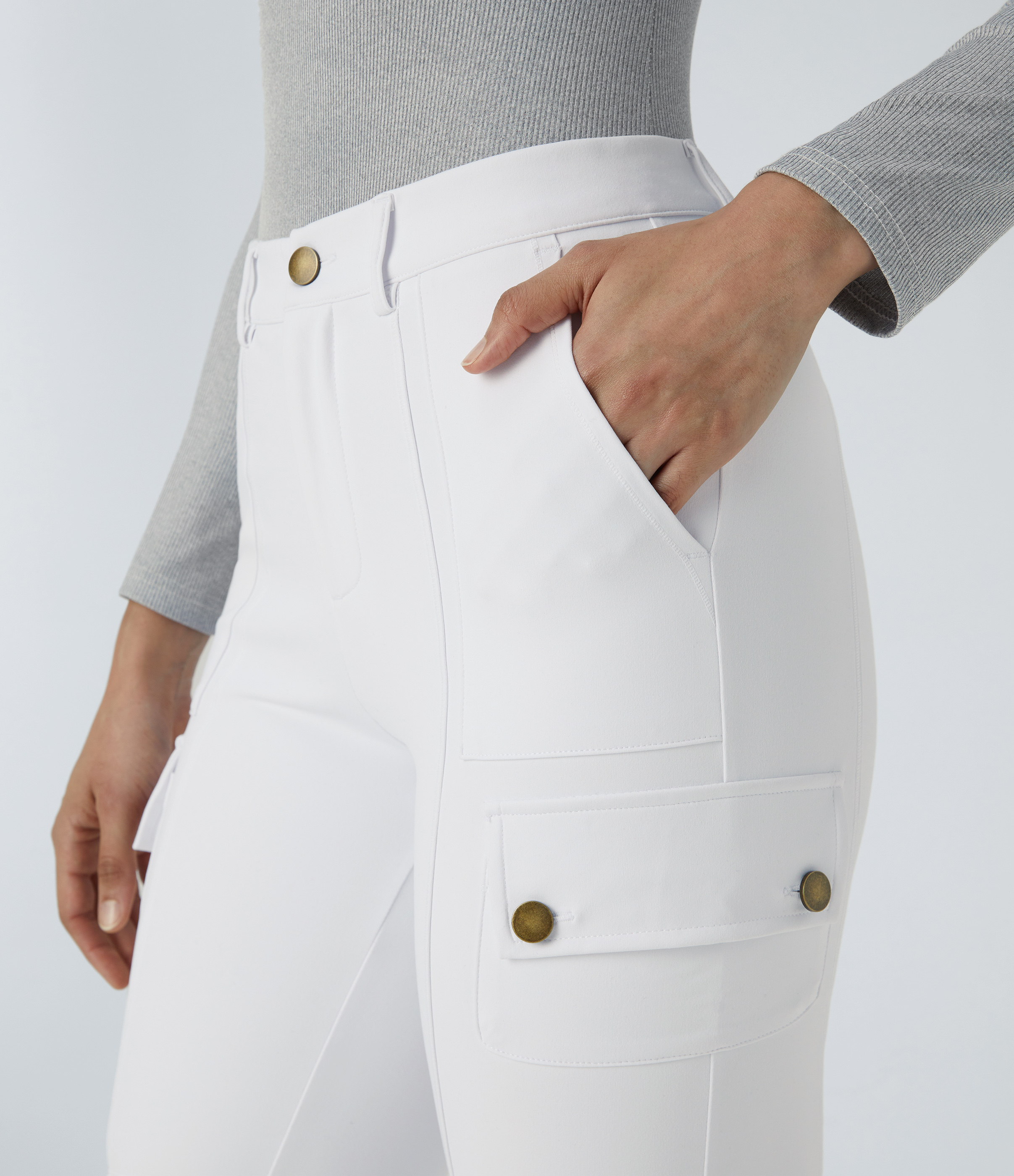 Halara High Waisted Multiple Pockets Solid Skinny Hiking Pants  - White - M(regular) 
