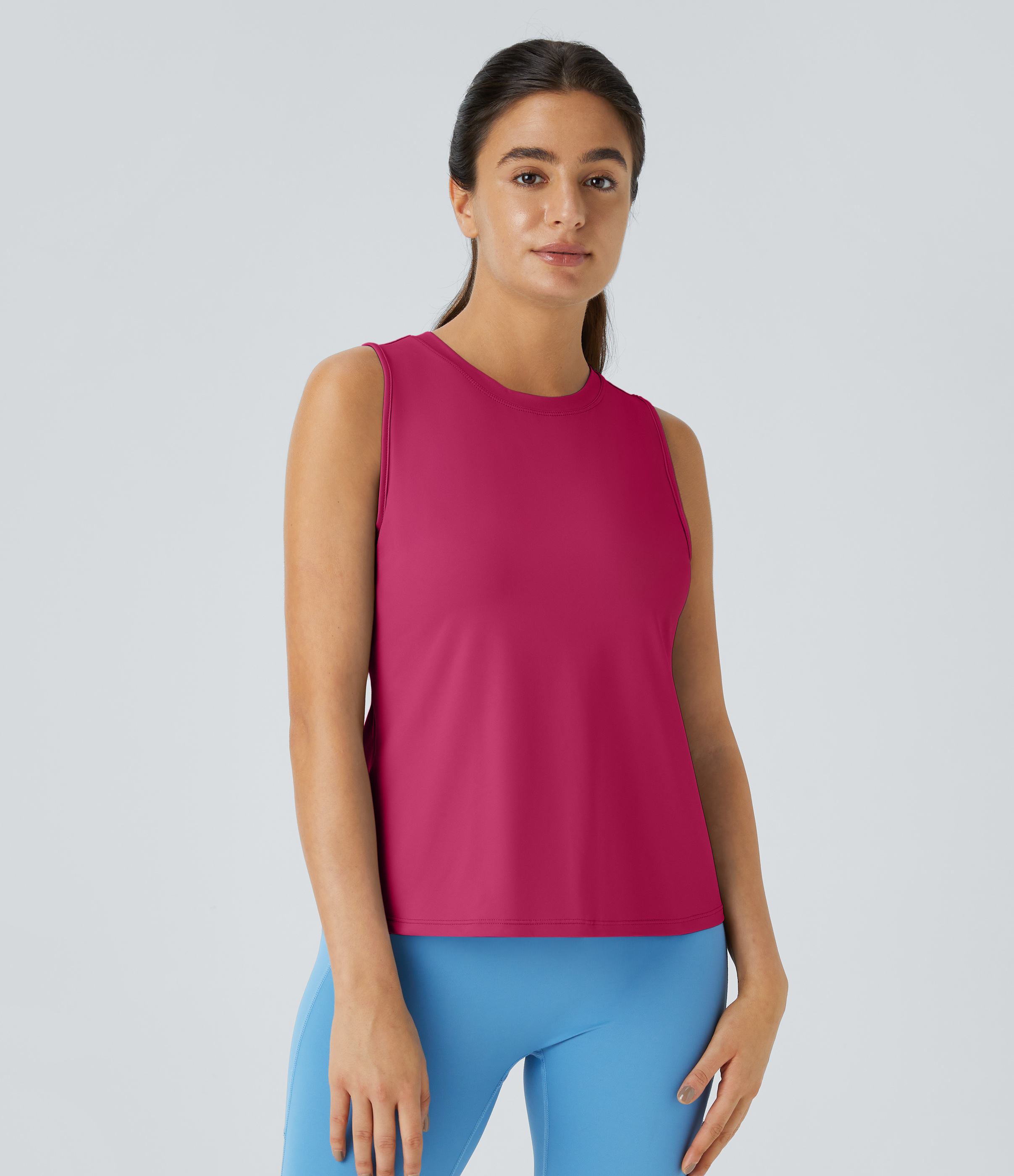 Halara Cut Out Crossover Hem Solid Yoga Tank Top Tank Top - Bright Rose - M golf tops halter top tunic tops sleeveless tops backless top 