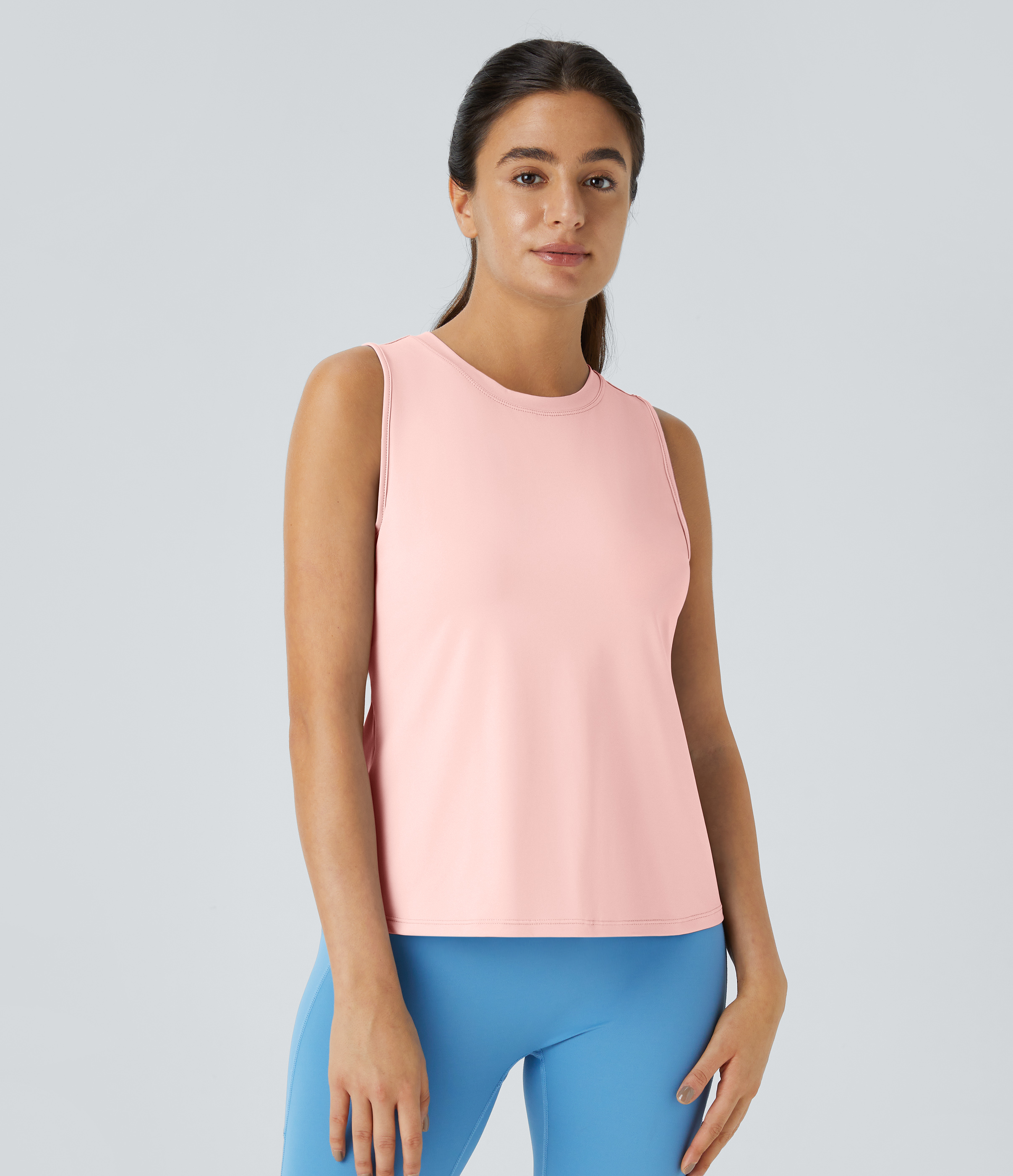 Halara Cut Out Crossover Hem Yoga Tank Top Tank Top - Pearl - M golf tops halter top tunic tops sleeveless tops backless top 