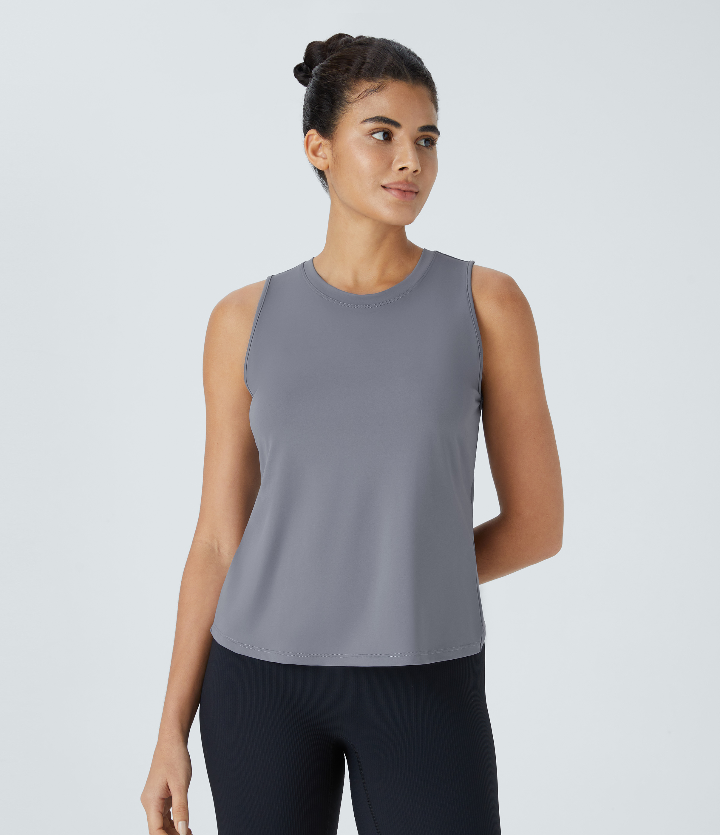 Halara Cut Out Crossover Hem Solid Yoga Tank Top Tank Top - Cement Gray - M golf tops halter top tunic tops sleeveless tops backless top 