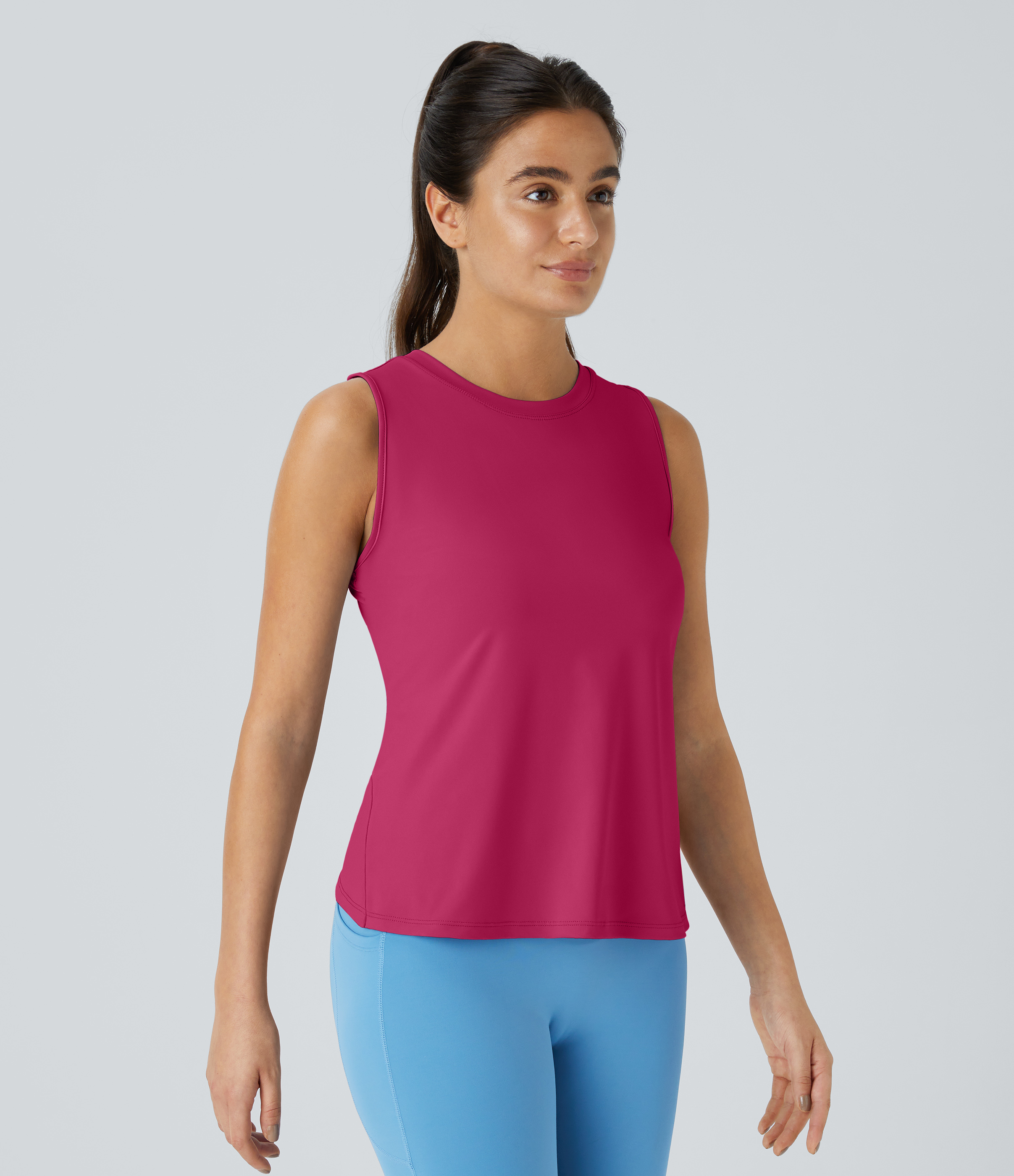 Halara Cut Out Crossover Hem Solid Yoga Tank Top Tank Top - Bright Rose - M golf tops halter top tunic tops sleeveless tops backless top 