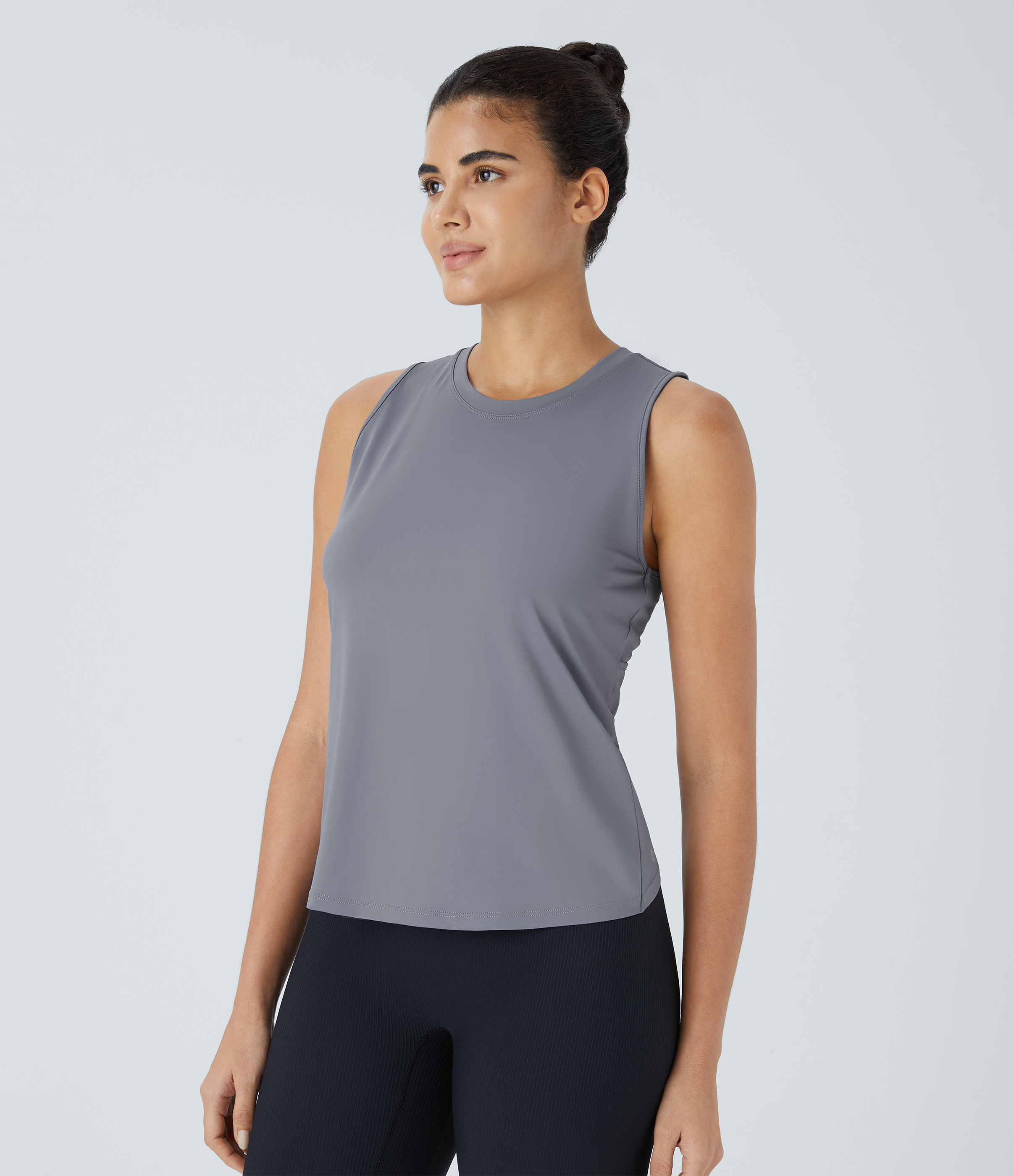 Halara Cut Out Crossover Hem Solid Yoga Tank Top Tank Top - Cement Gray - M golf tops halter top tunic tops sleeveless tops backless top 