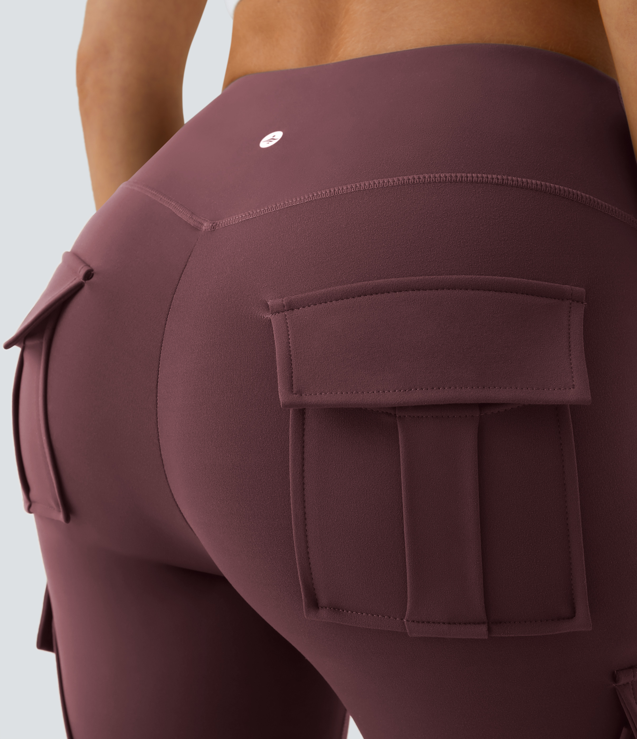 Halara High Waisted Cargo Pocket Skinny Yoga Leggings  - Red Mahogany - S(full_length) gym leggings leggings with pockets 