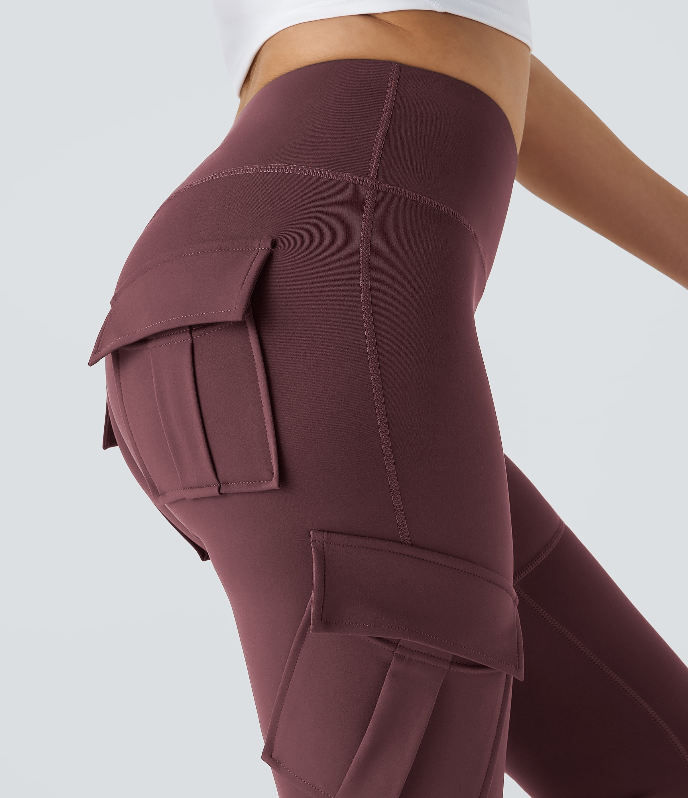 Halara High Waisted Cargo Pocket Skinny Yoga Leggings  - Red Mahogany - S(full_length) gym leggings leggings with pockets 