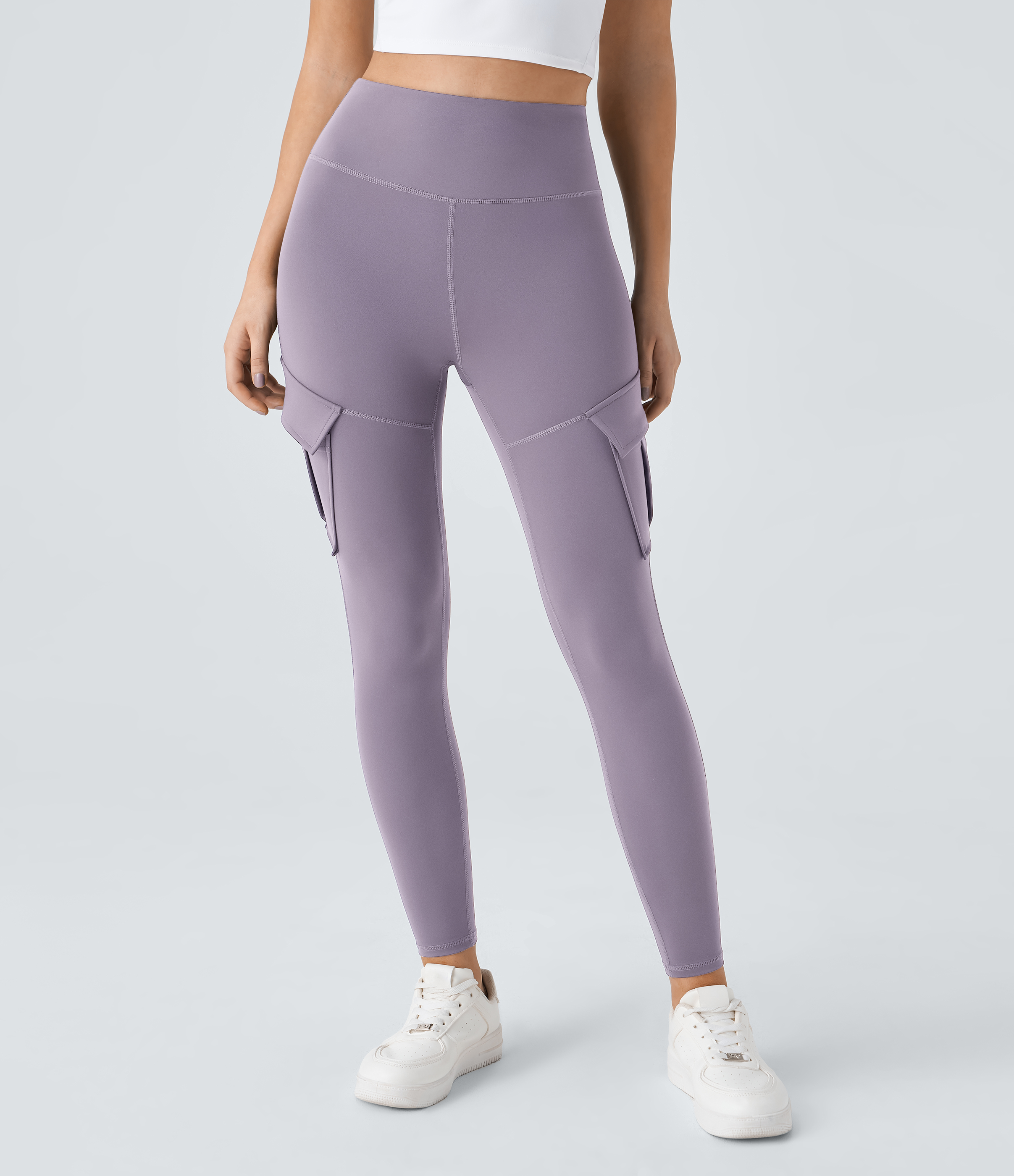 Halara High Waisted Cargo Pocket Skinny Yoga Leggings  - Purple Ash - XL(7/8) gym leggings leggings with pockets leggings with butt lift 