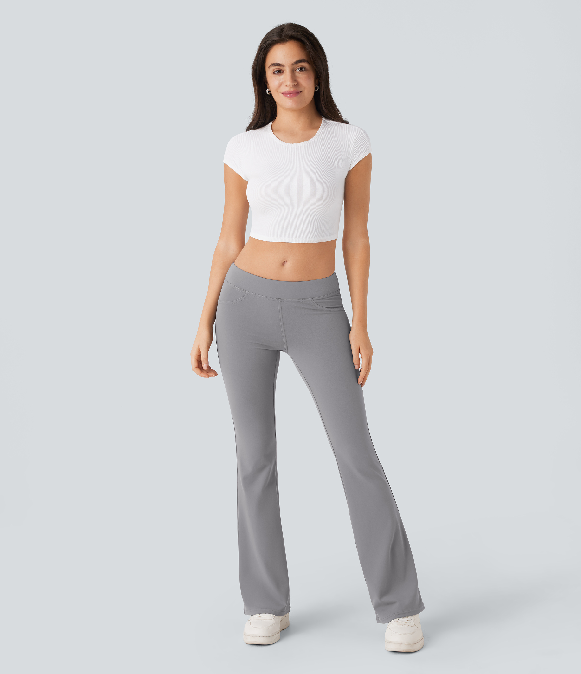 Halara HaloTek Airв„ў Low Rise Back Pocket Flare Casual Leggings  - Silent Storm - M(regular) gym leggings leggings with pockets 