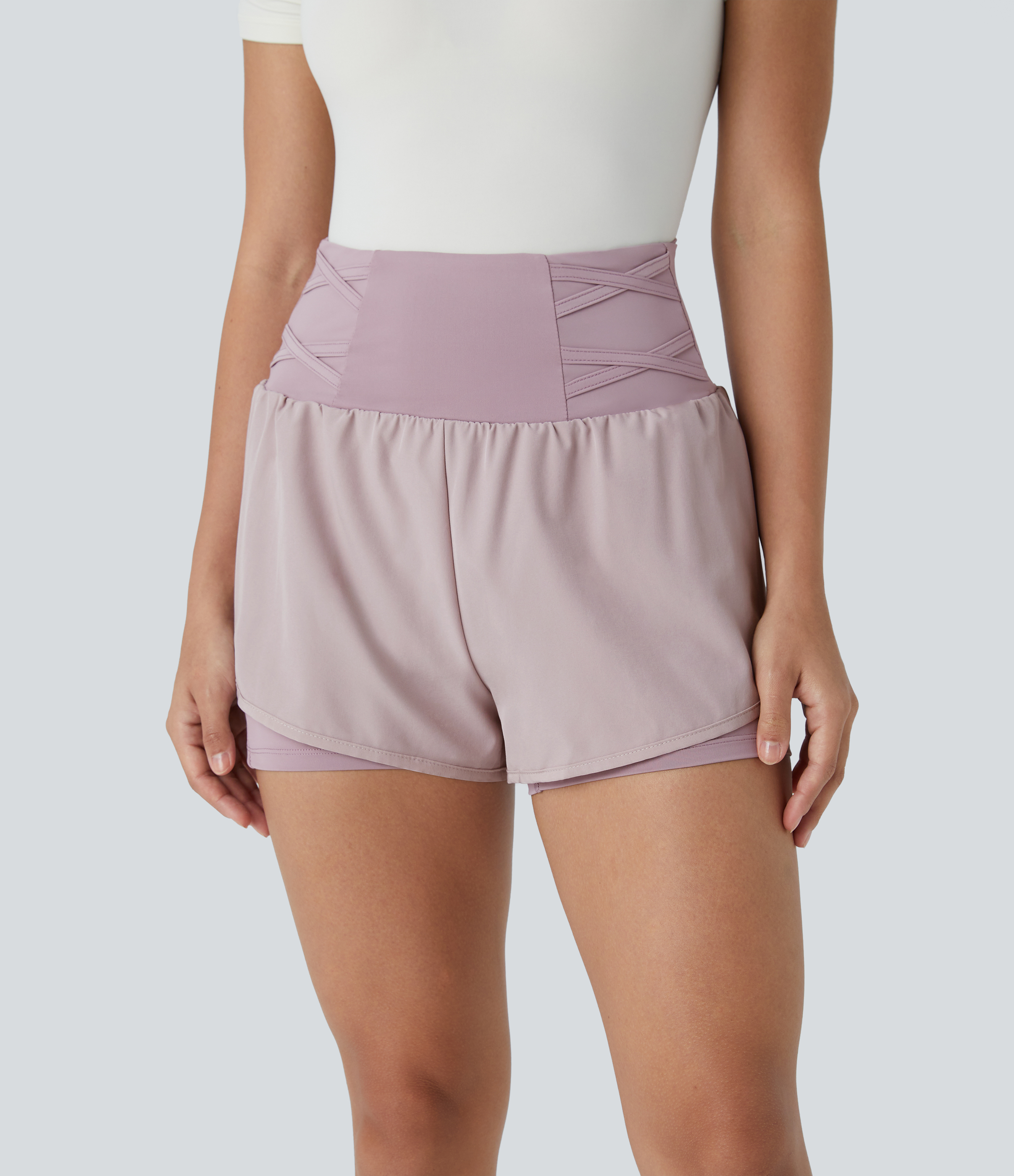 Halara High Waisted Side Pocket 2-in-1 Casual Shorts 3`` Gym Short - Tea Pink - M booty shorts compression shorts yoga shorts 