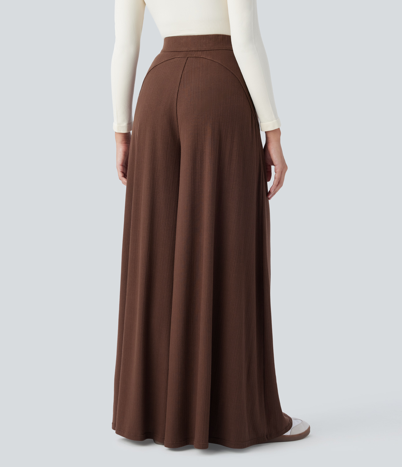 Halara Ribbed Knit Super High Waisted Side Pocket Wide Leg Palazzo Casual Pants  - Chocolate Fondant - XS(regular) sweatpants jogger pants 