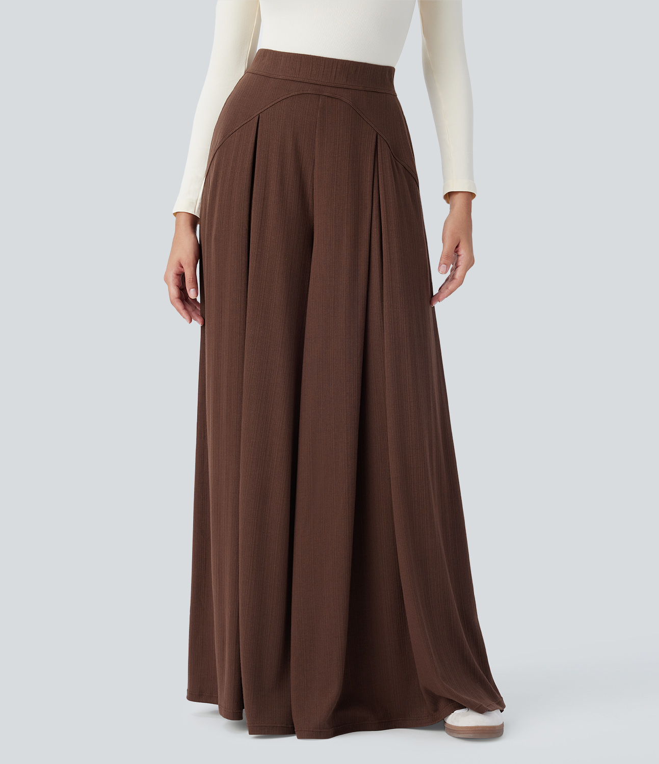 Halara Ribbed Knit Super High Waisted Side Pocket Wide Leg Palazzo Casual Pants  - Chocolate Fondant - XS(regular) sweatpants jogger pants 