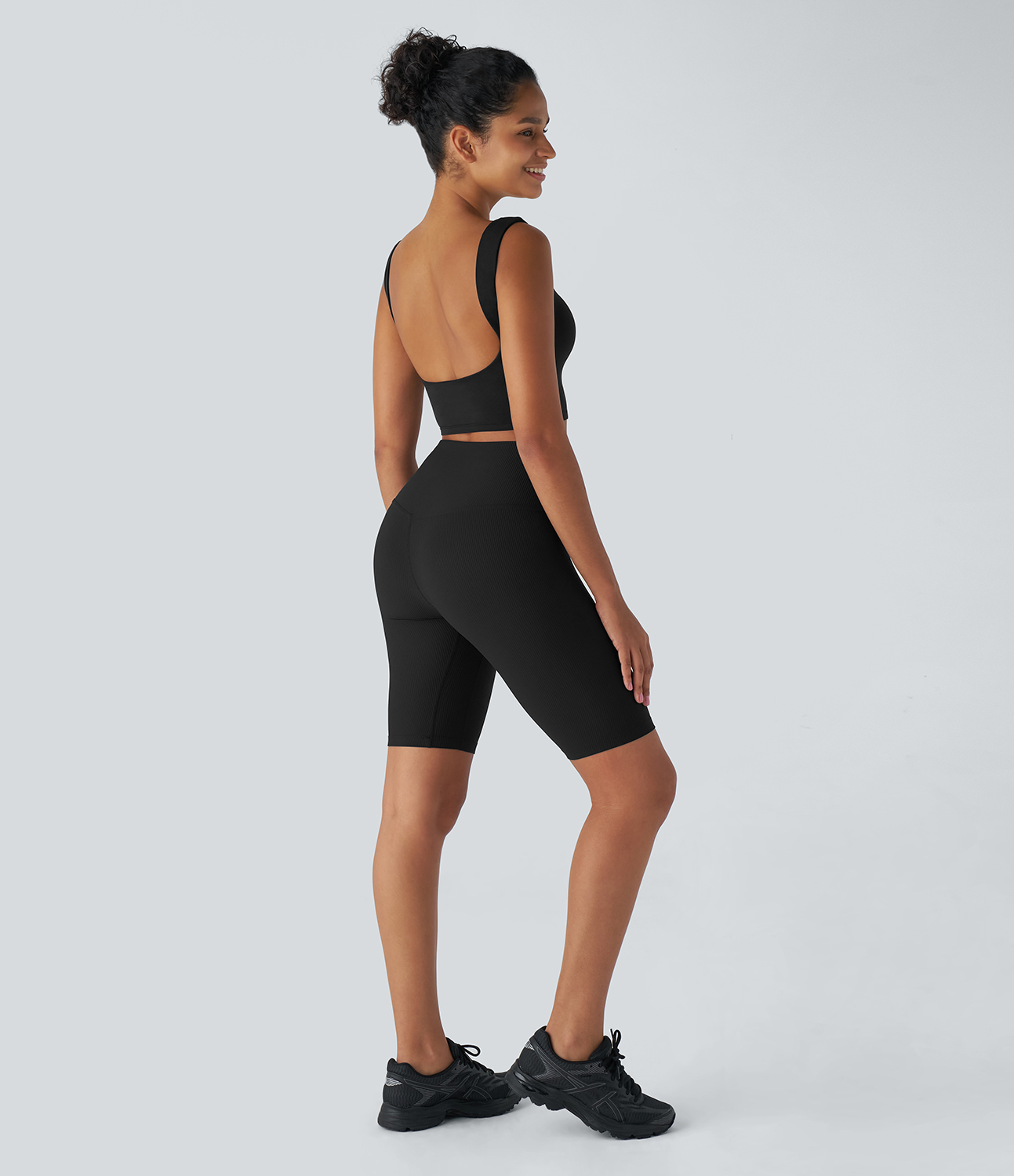 Halara Backless Boat Neck Skinny Cropped Yoga Tank Top Tank Top - Black - XS golf tops halter top tunic tops sleeveless tops backless top 