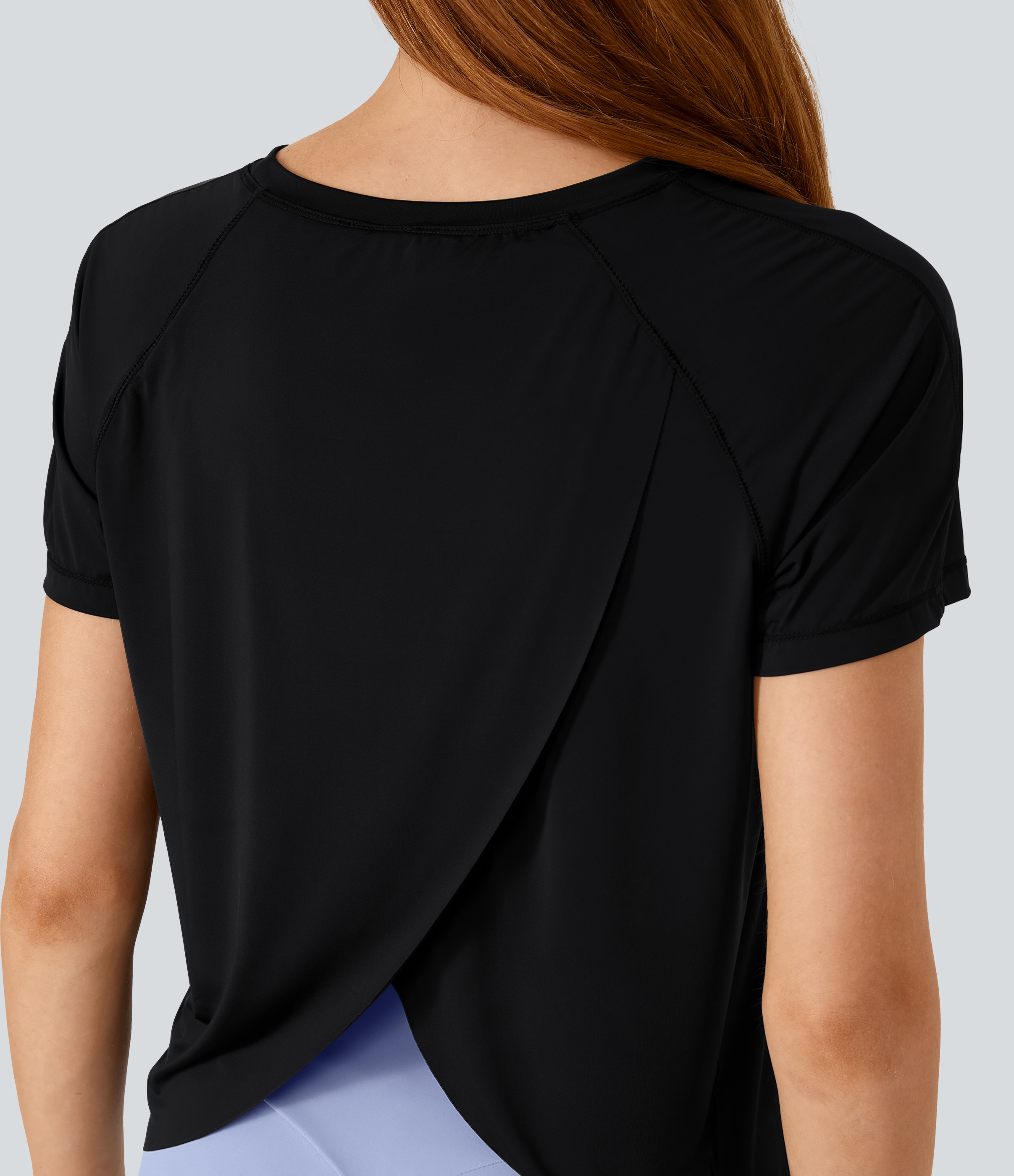 Halara Contrast Mesh Split Hem Short Sleeve Cool Touch Yoga Sports Top  - Black - XS 