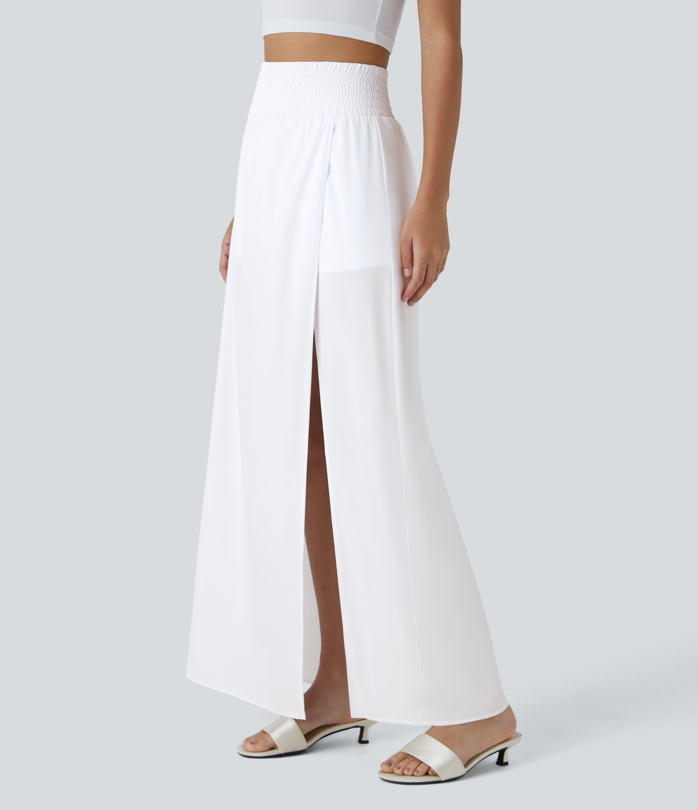 Halara Breezefulв„ў High Waisted Split 2-in-1 Side Pocket Flowy Maxi Quick Dry Casual Skirt  - White - XL(regular) 