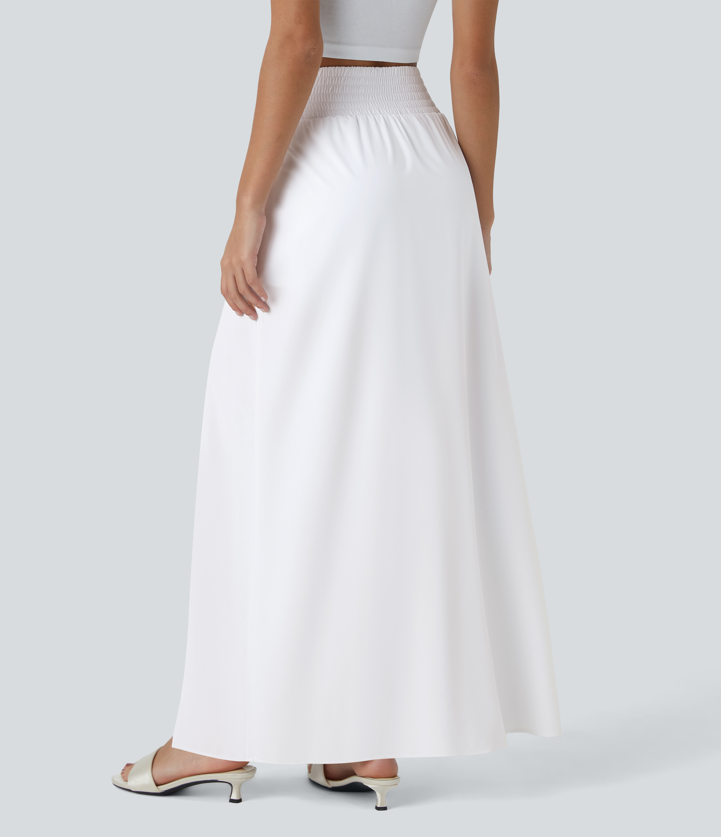 Halara Breezefulв„ў High Waisted Split 2-in-1 Side Pocket Flowy Maxi Quick Dry Casual Skirt  - White - XL(regular) 