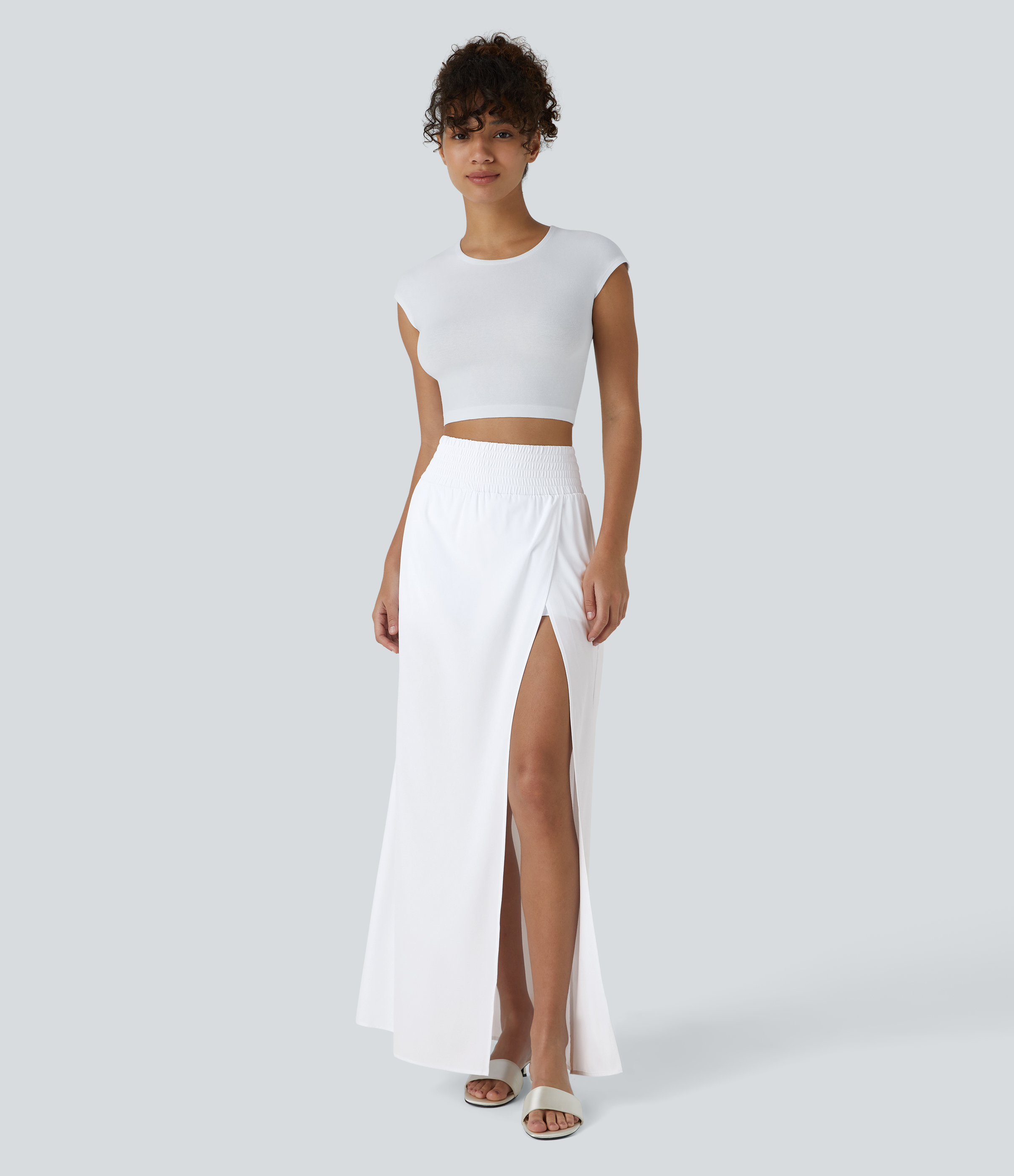 Halara Breezefulв„ў High Waisted Split 2-in-1 Side Pocket Flowy Maxi Quick Dry Casual Skirt  - White - XL(regular) 