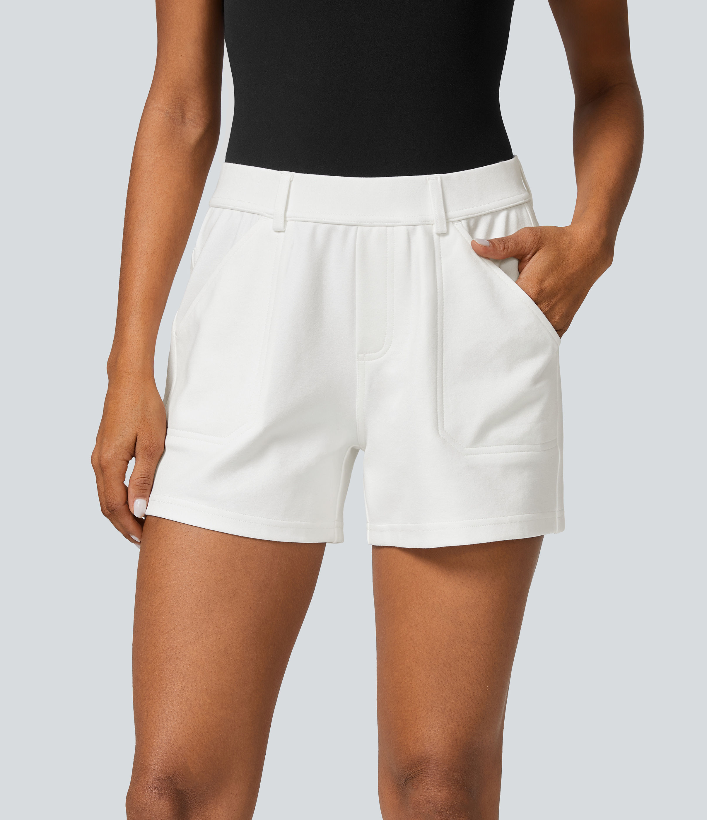 Halara Mid Rise Multiple Pockets Work Shorts  - White - S(regular) 