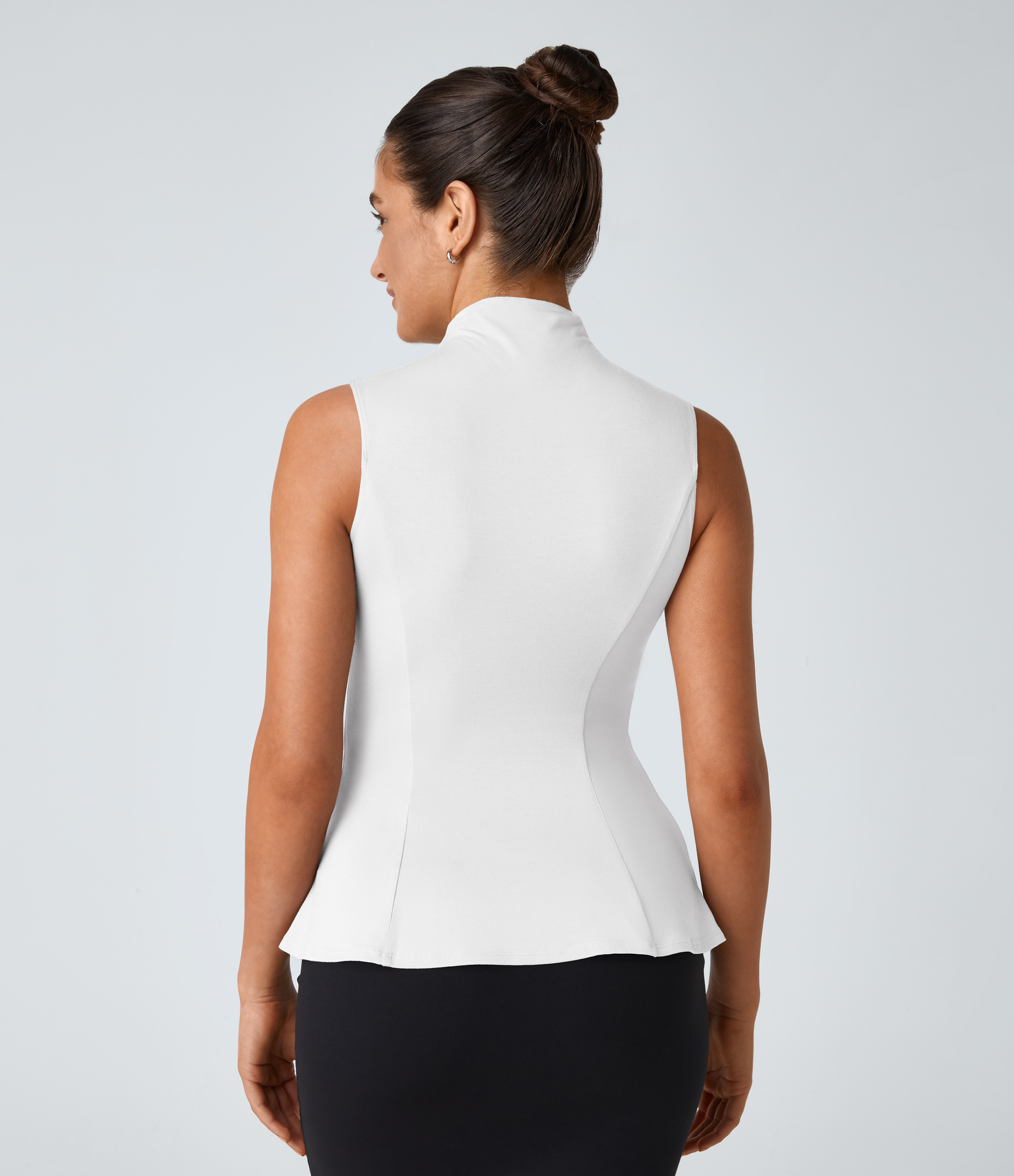 Halara Funnel Neck Peplum Casual Tank Top Tank Top - White - M golf tops halter top tunic tops sleeveless tops backless top 