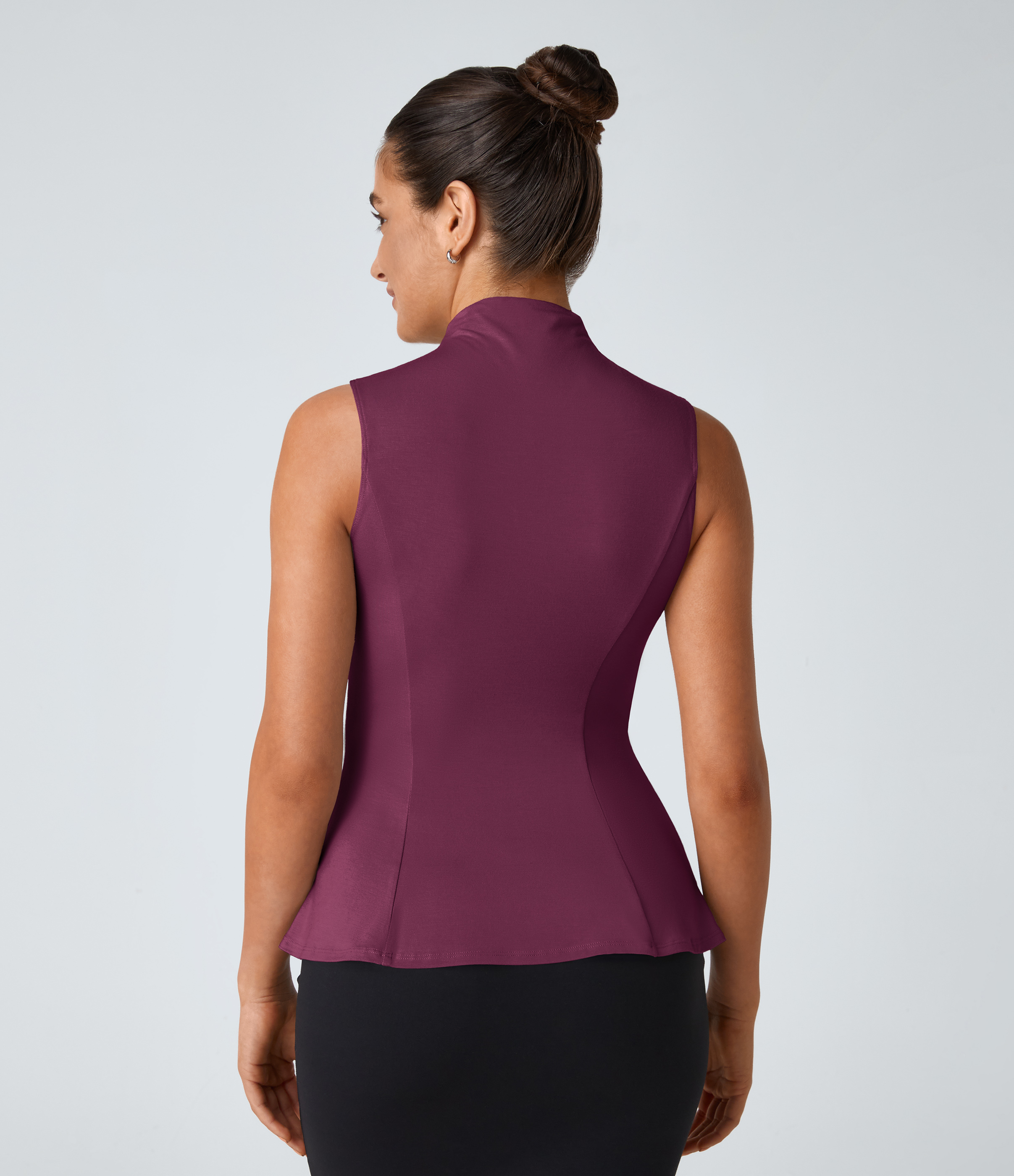 Halara Funnel Neck Peplum Casual Tank Top Tank Top - Red Violet - M golf tops halter top tunic tops sleeveless tops backless top 