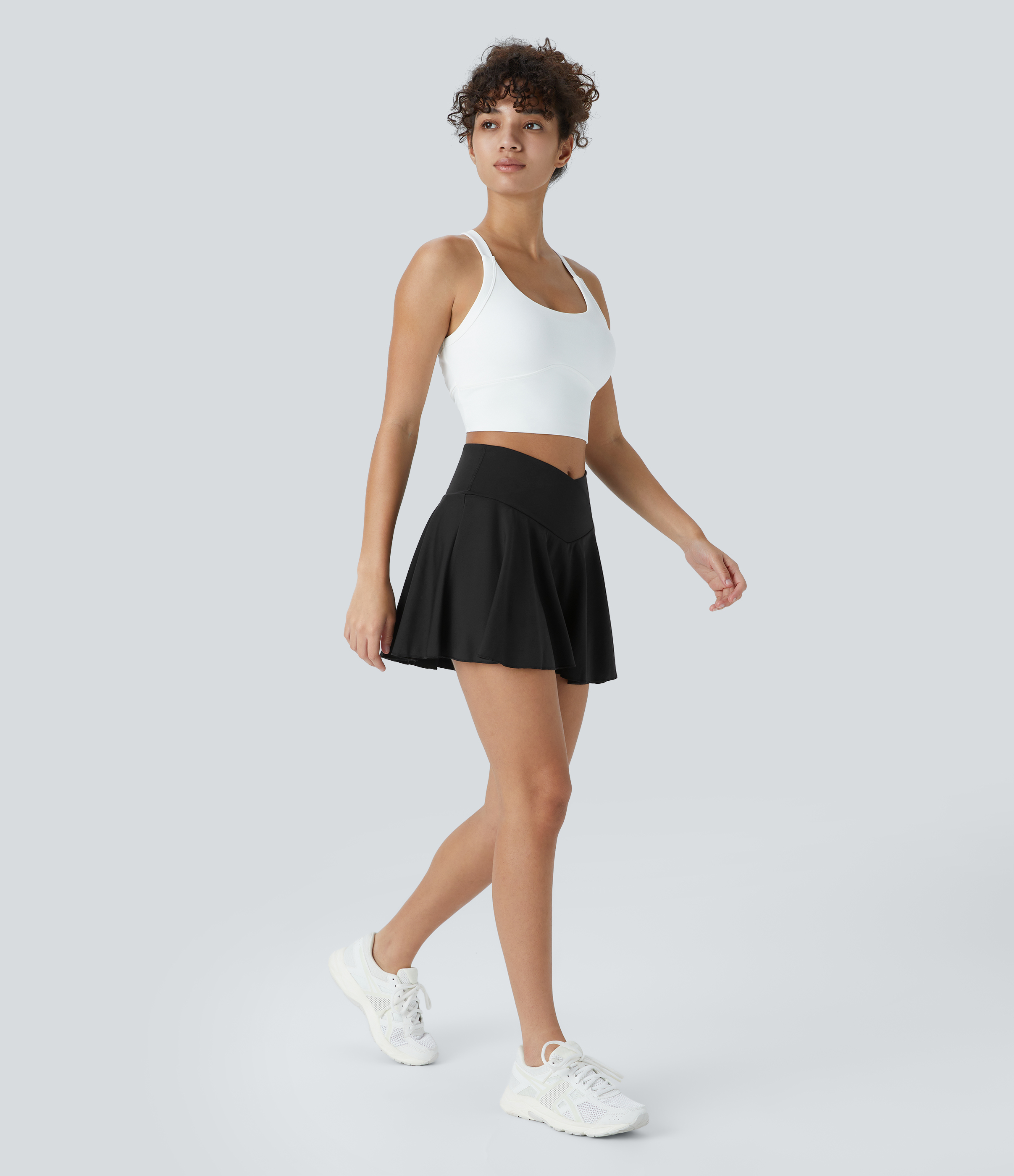 Halara Softlyzeroв„ў Airy Comfy High Waisted Crossover 2-in-1 Side Pocket Flare Cool Touch Tennis Skirt  - Black - S midi skirt a line skirt 