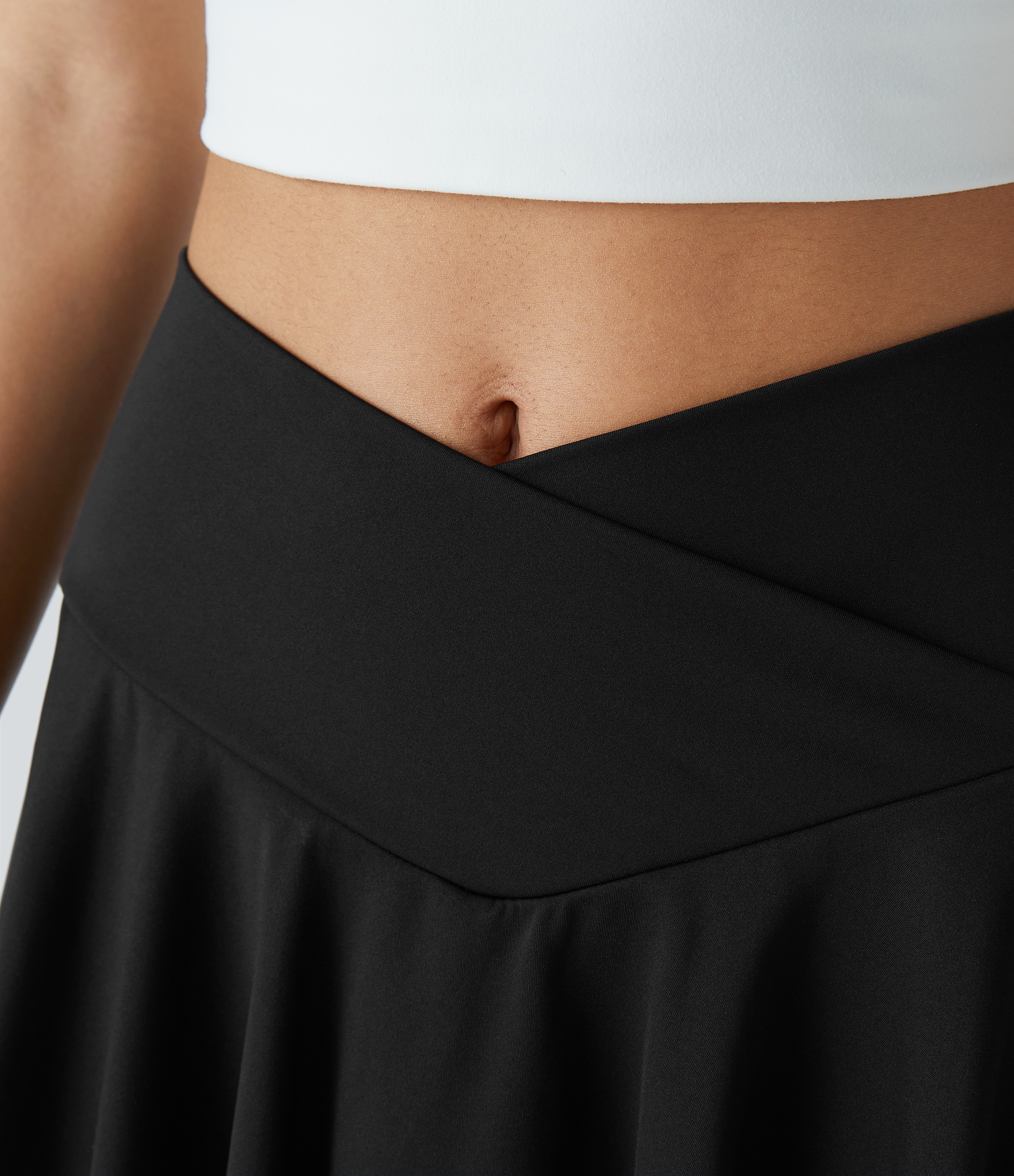 Halara Softlyzeroв„ў Airy Comfy High Waisted Crossover 2-in-1 Side Pocket Flare Cool Touch Tennis Skirt  - Black - S midi skirt a line skirt 