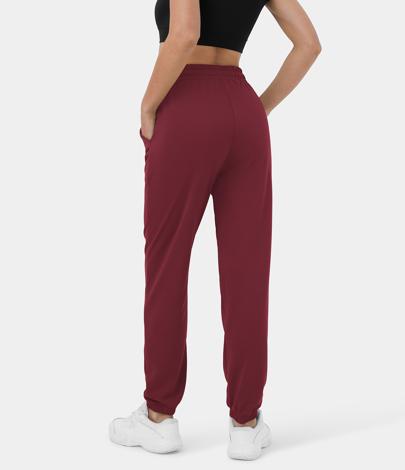 Halara High Waisted Drawstring Side Pocket Plain Casual Cotton Sweatpants  - Chocolate Truffle - XS 