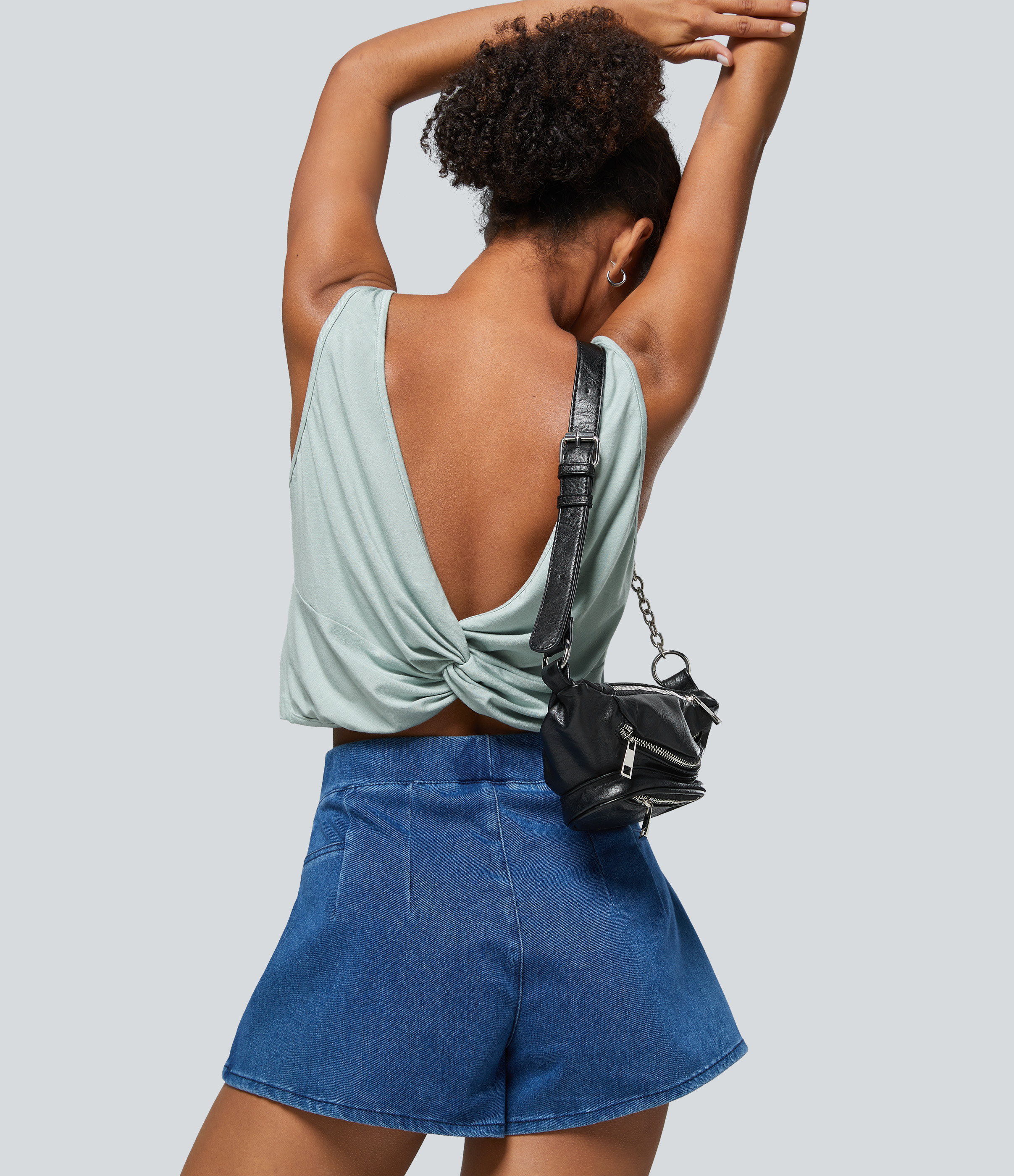 Halara U Neck Backless Twisted Casual Tank Top Tank Top - Sprout Green - S golf tops halter top tunic tops sleeveless tops backless top 