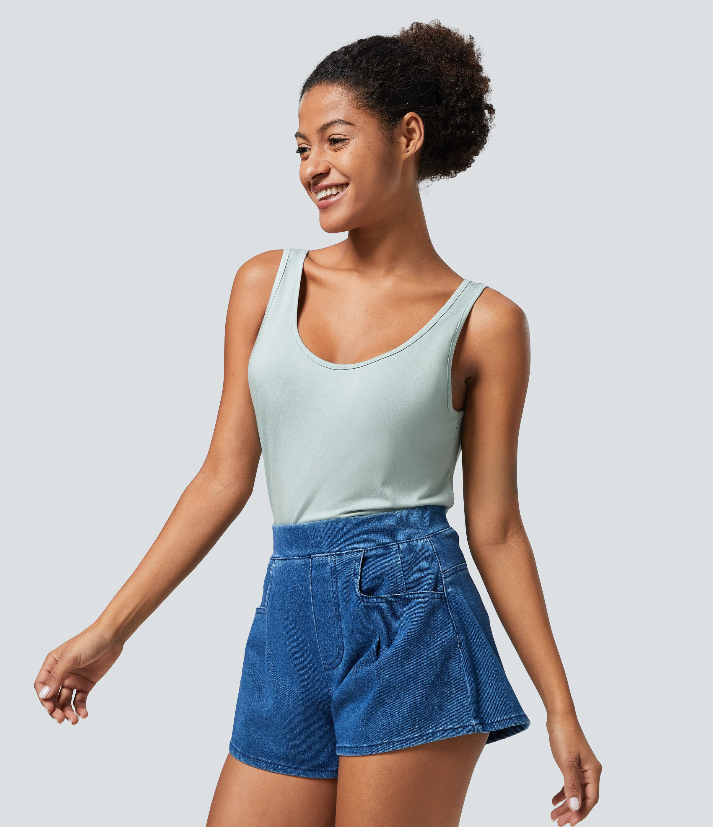 Halara U Neck Backless Twisted Casual Tank Top Tank Top - Sprout Green - S golf tops halter top tunic tops sleeveless tops backless top 