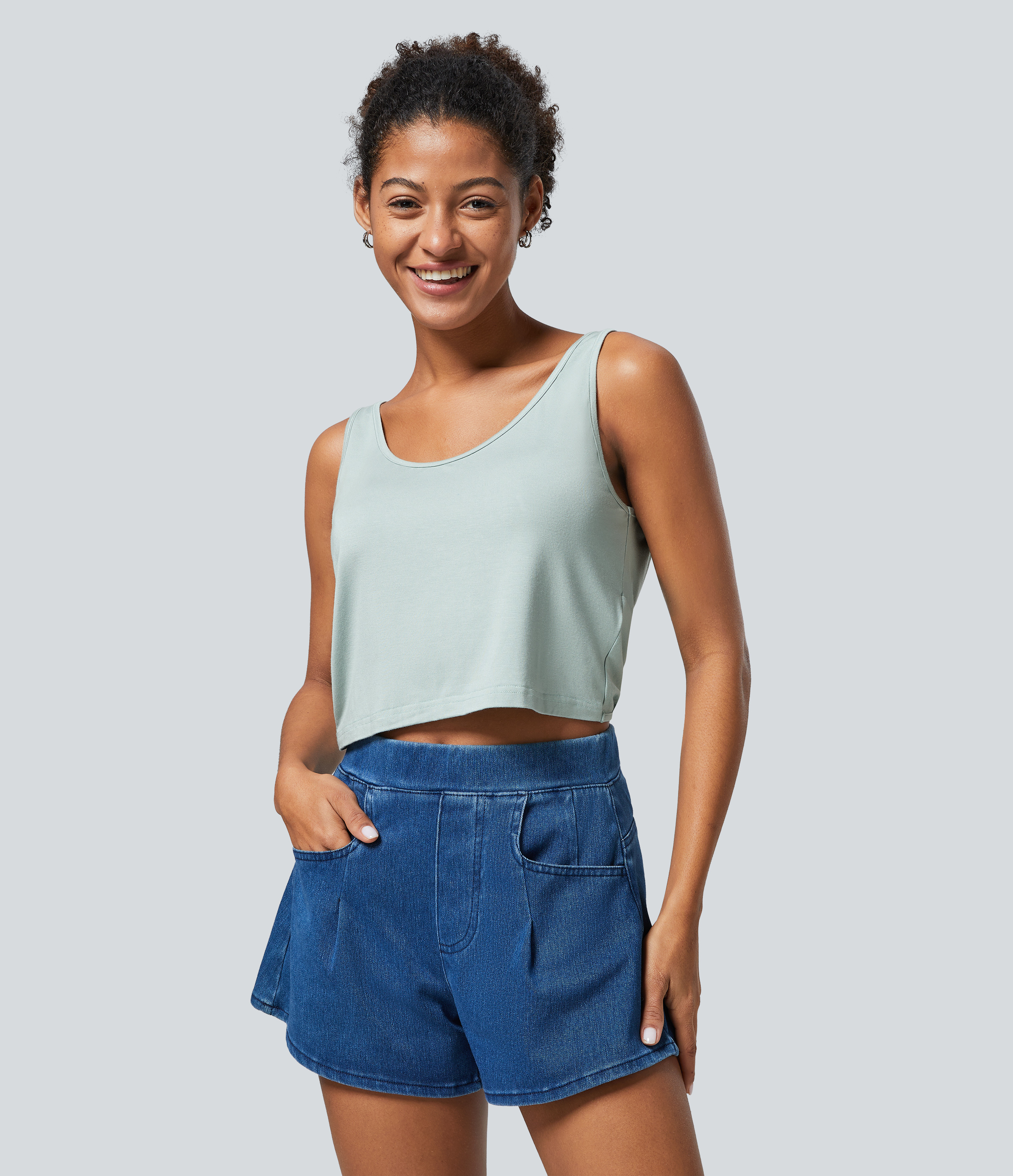 Halara U Neck Backless Twisted Casual Tank Top Tank Top - Sprout Green - S golf tops halter top tunic tops sleeveless tops backless top 