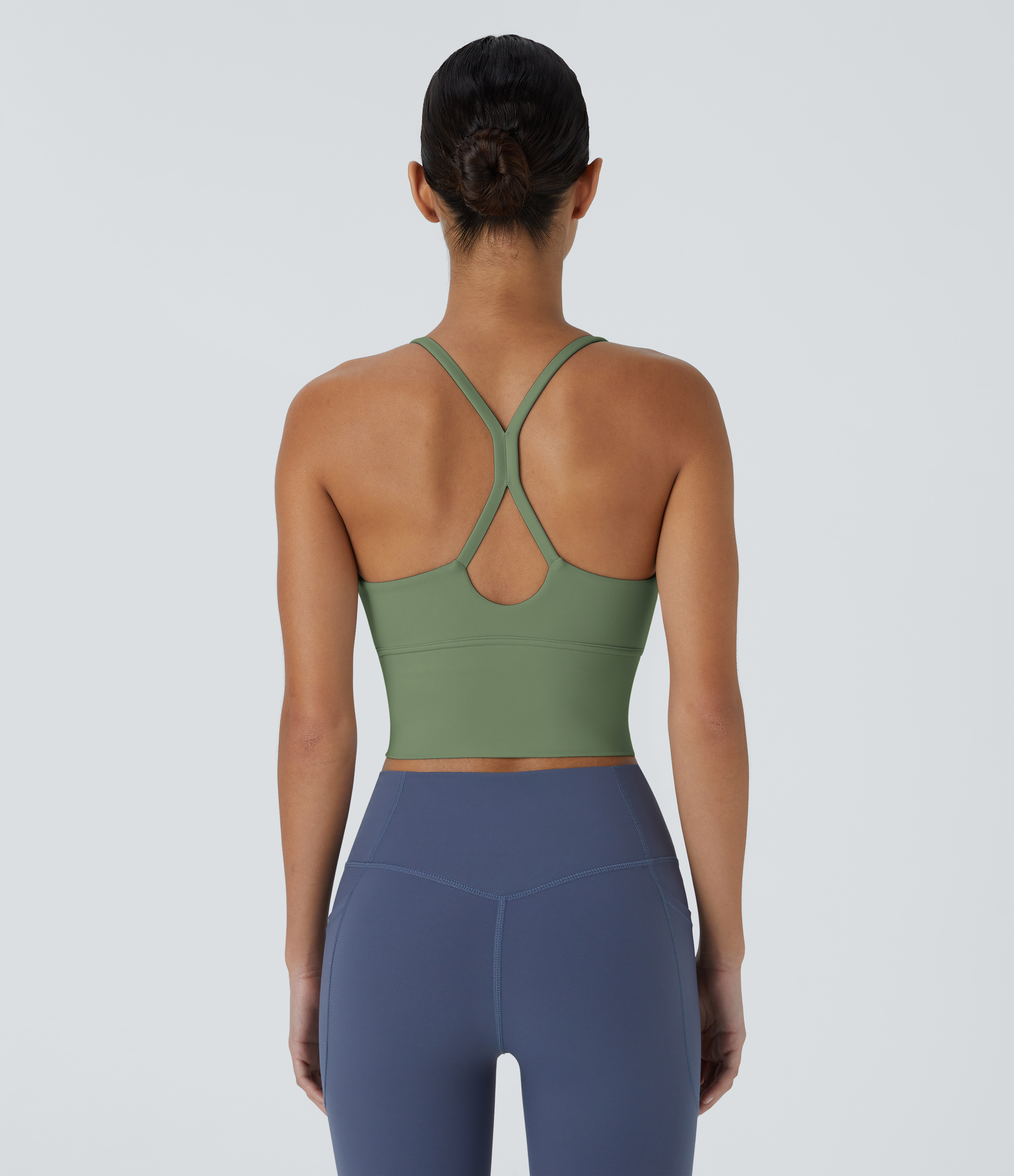 Halara Softlyzeroв„ў Plush Backless Crisscross Cut Out Cropped Tank Top Tank Top - Asparagus - XL golf tops halter top tunic tops 