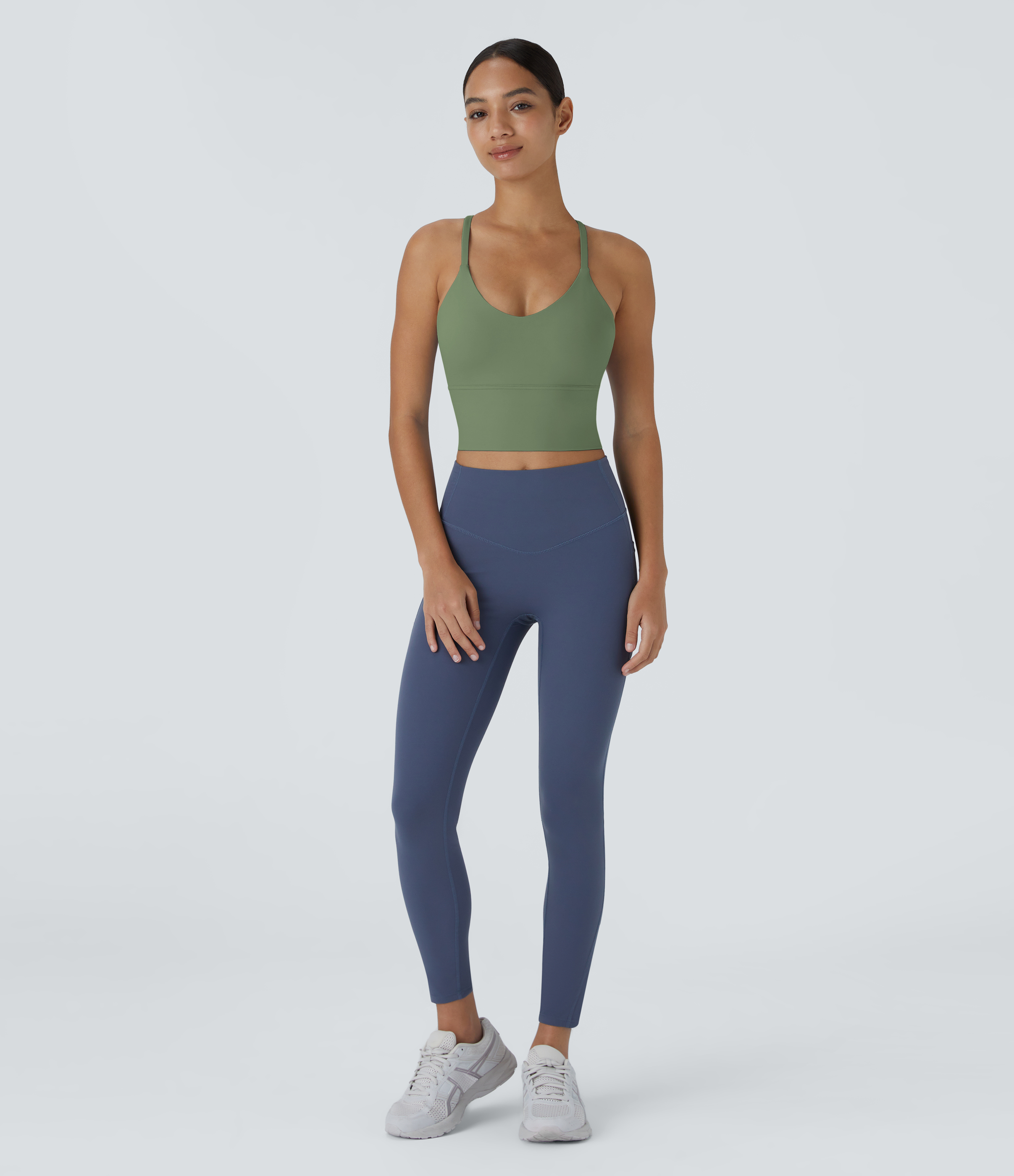 Halara Softlyzeroв„ў Plush Backless Crisscross Cut Out Cropped Tank Top Tank Top - Asparagus - XL golf tops halter top tunic tops 