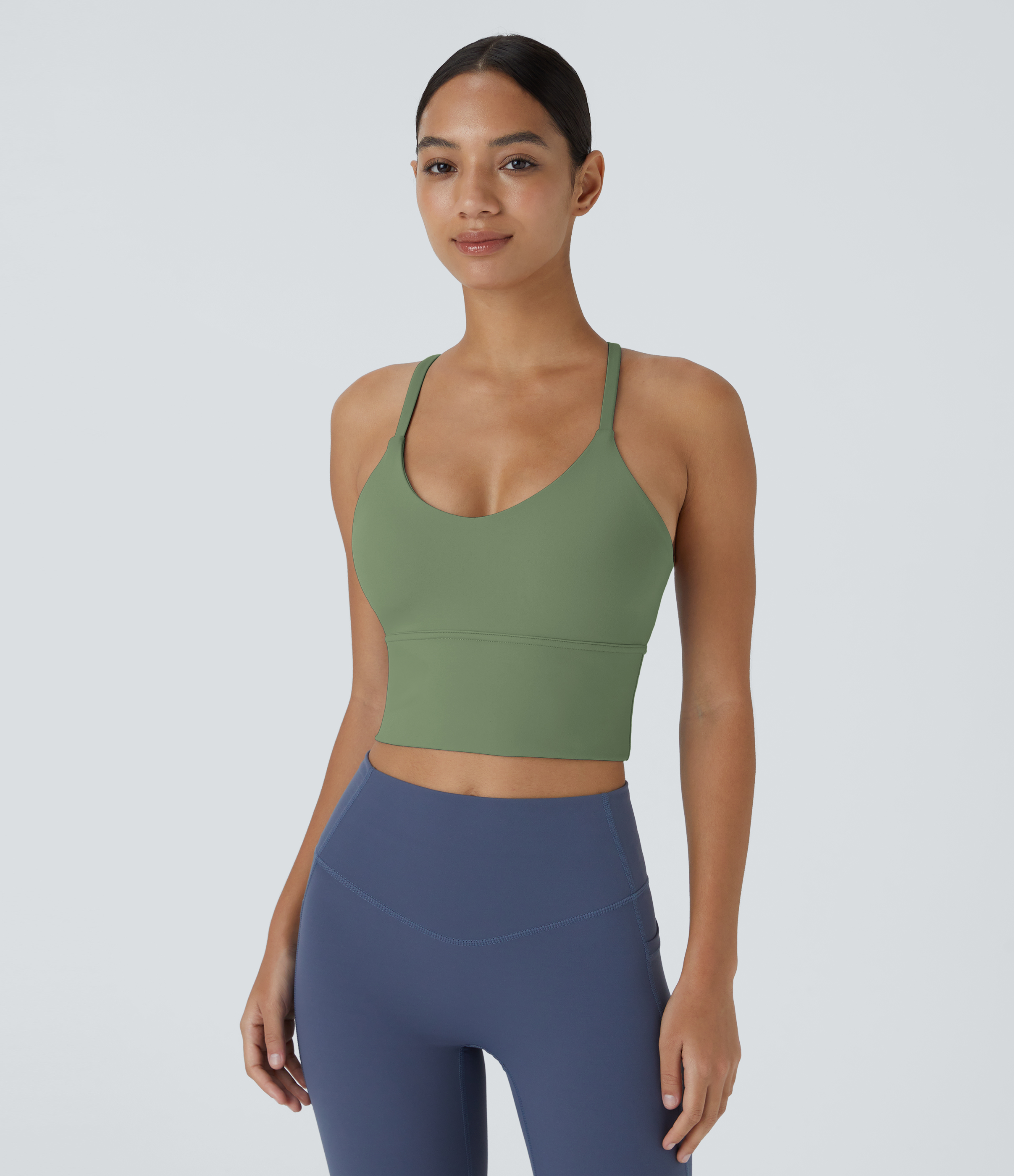 Halara Softlyzeroв„ў Plush Backless Crisscross Cut Out Cropped Tank Top Tank Top - Asparagus - XL golf tops halter top tunic tops 