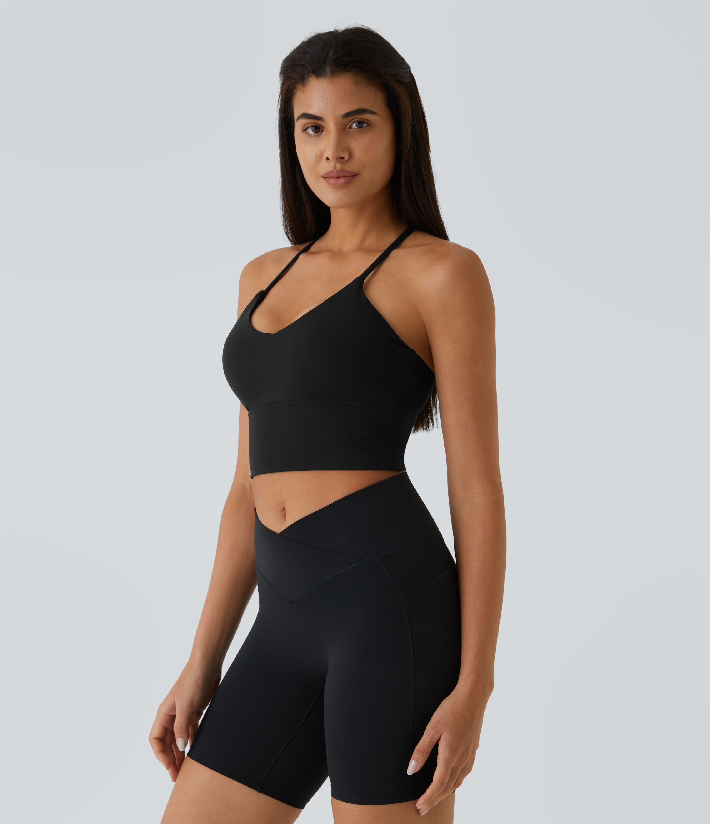 Halara Softlyzeroв„ў Plush Backless Crisscross Cut Out Cropped Tank Top Tank Top - Black - S golf tops halter top tunic tops sleeveless tops 