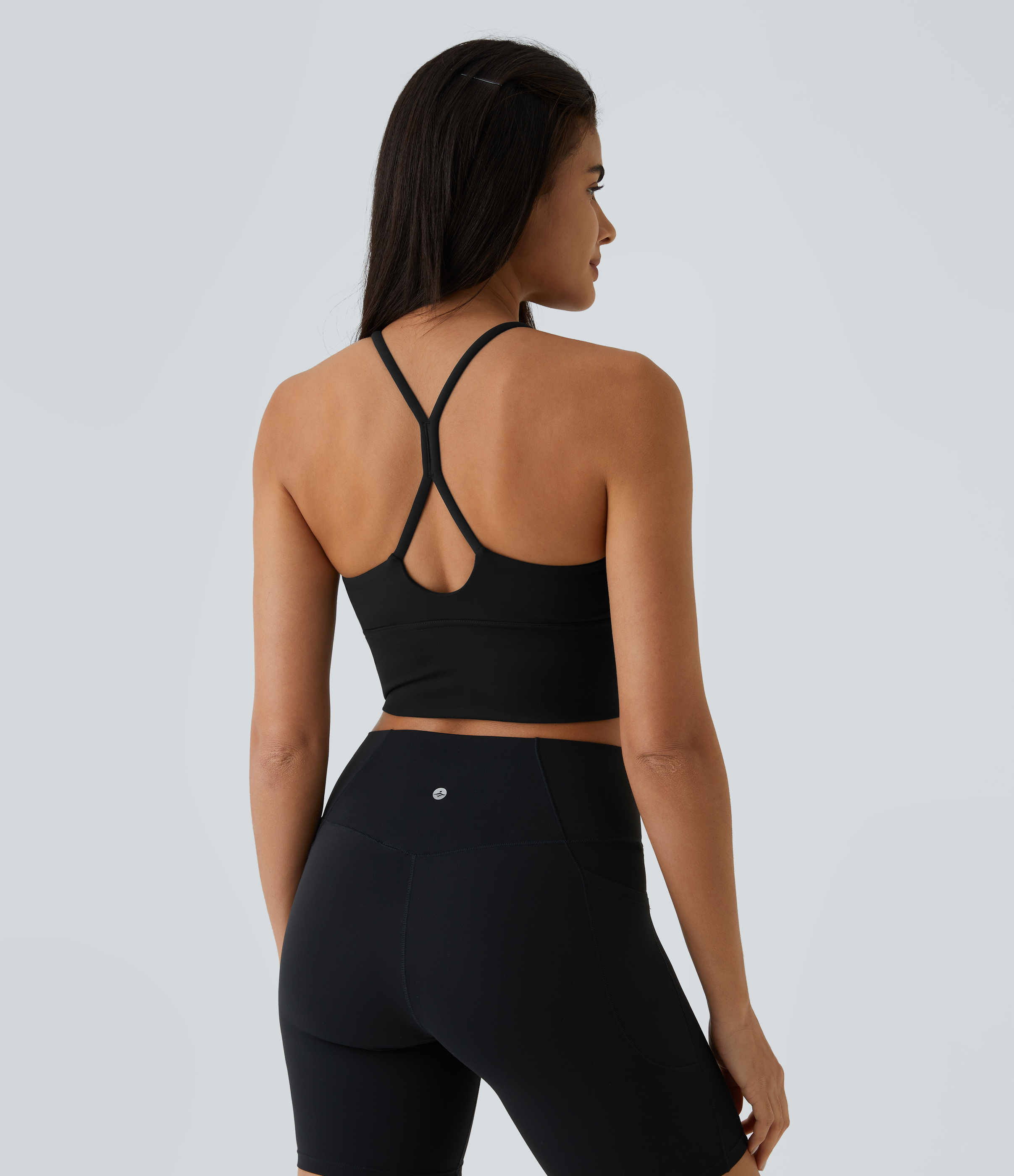 Halara Softlyzeroв„ў Plush Backless Crisscross Cut Out Cropped Tank Top Tank Top - Black - S golf tops halter top tunic tops sleeveless tops 