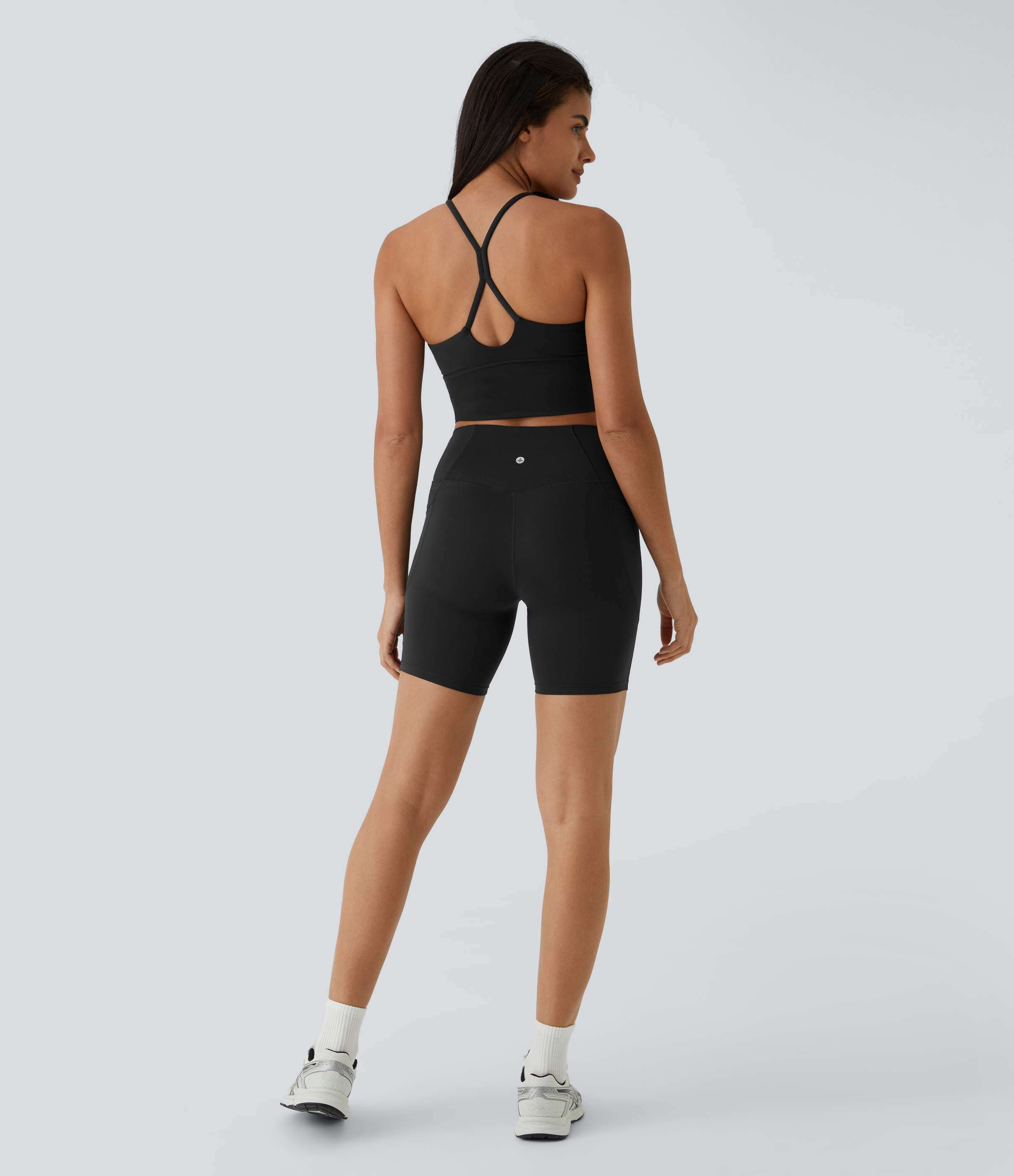 Halara Softlyzeroв„ў Plush Backless Crisscross Cut Out Cropped Tank Top Tank Top - Black - S golf tops halter top tunic tops sleeveless tops 