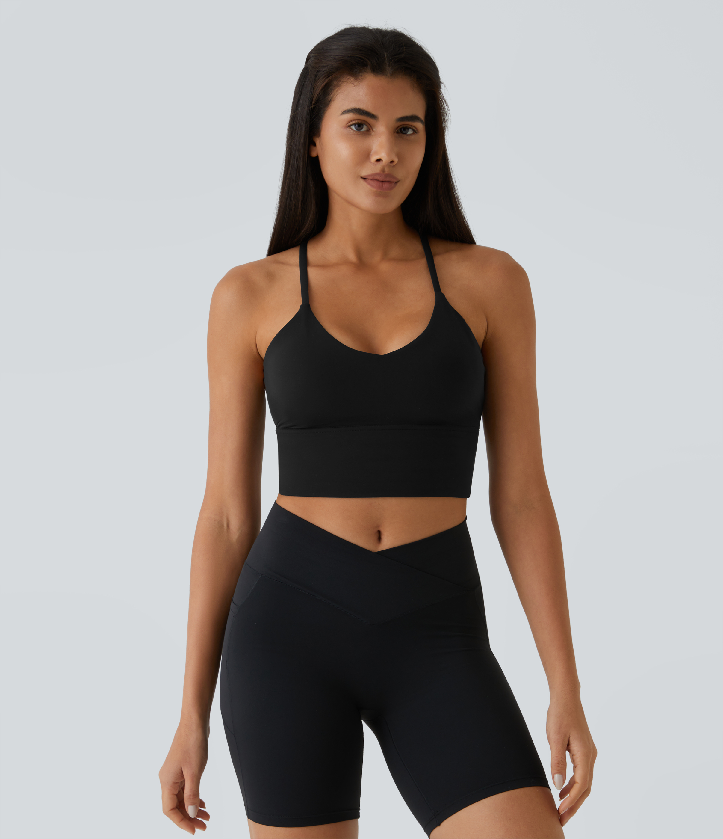 Halara Softlyzeroв„ў Plush Backless Crisscross Cut Out Cropped Tank Top Tank Top - Black - S golf tops halter top tunic tops sleeveless tops 