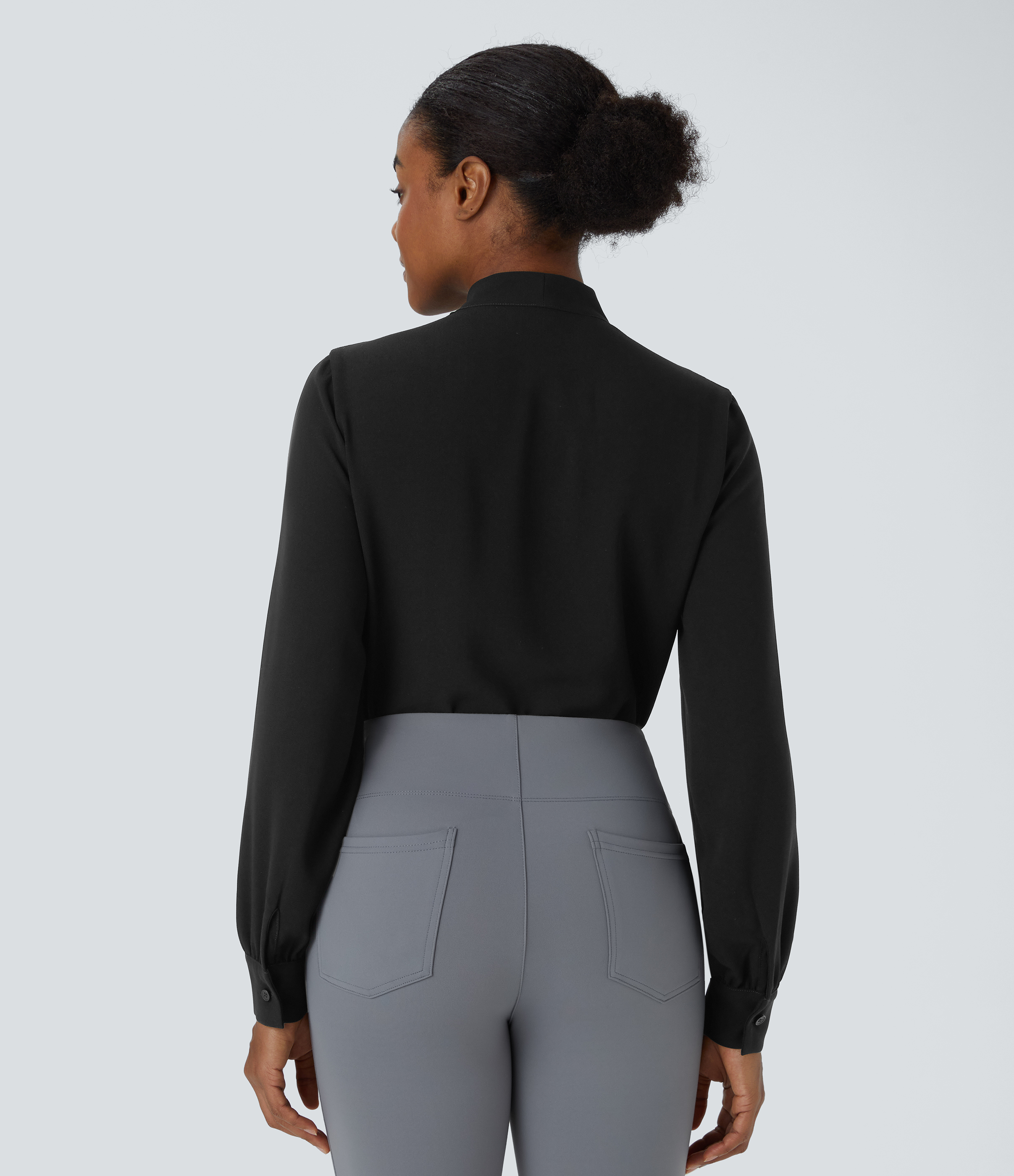 Halara V Neck Plicated Long Sleeve Work Blouse  - Black - S 