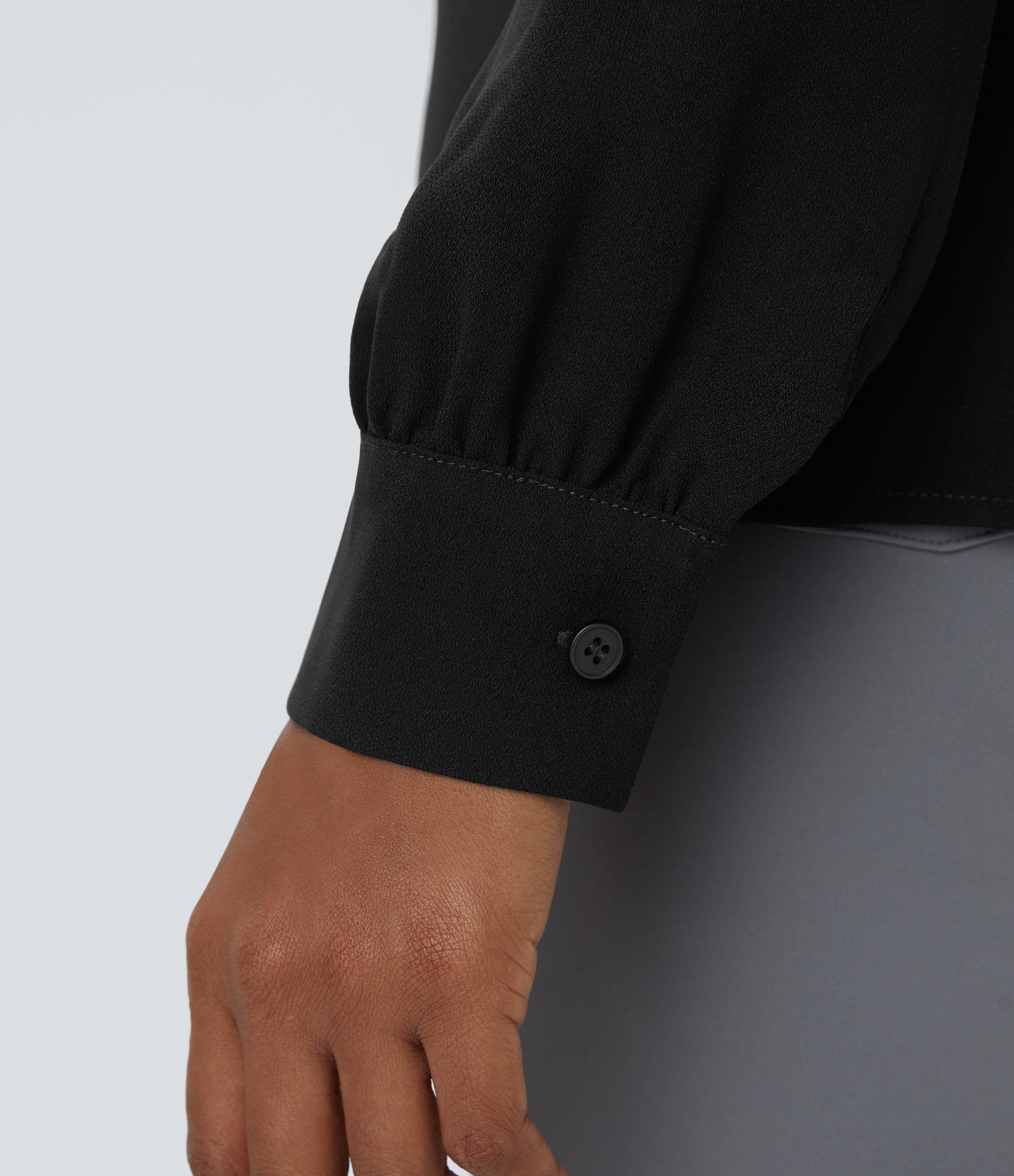 Halara V Neck Plicated Long Sleeve Work Blouse  - Black - S 