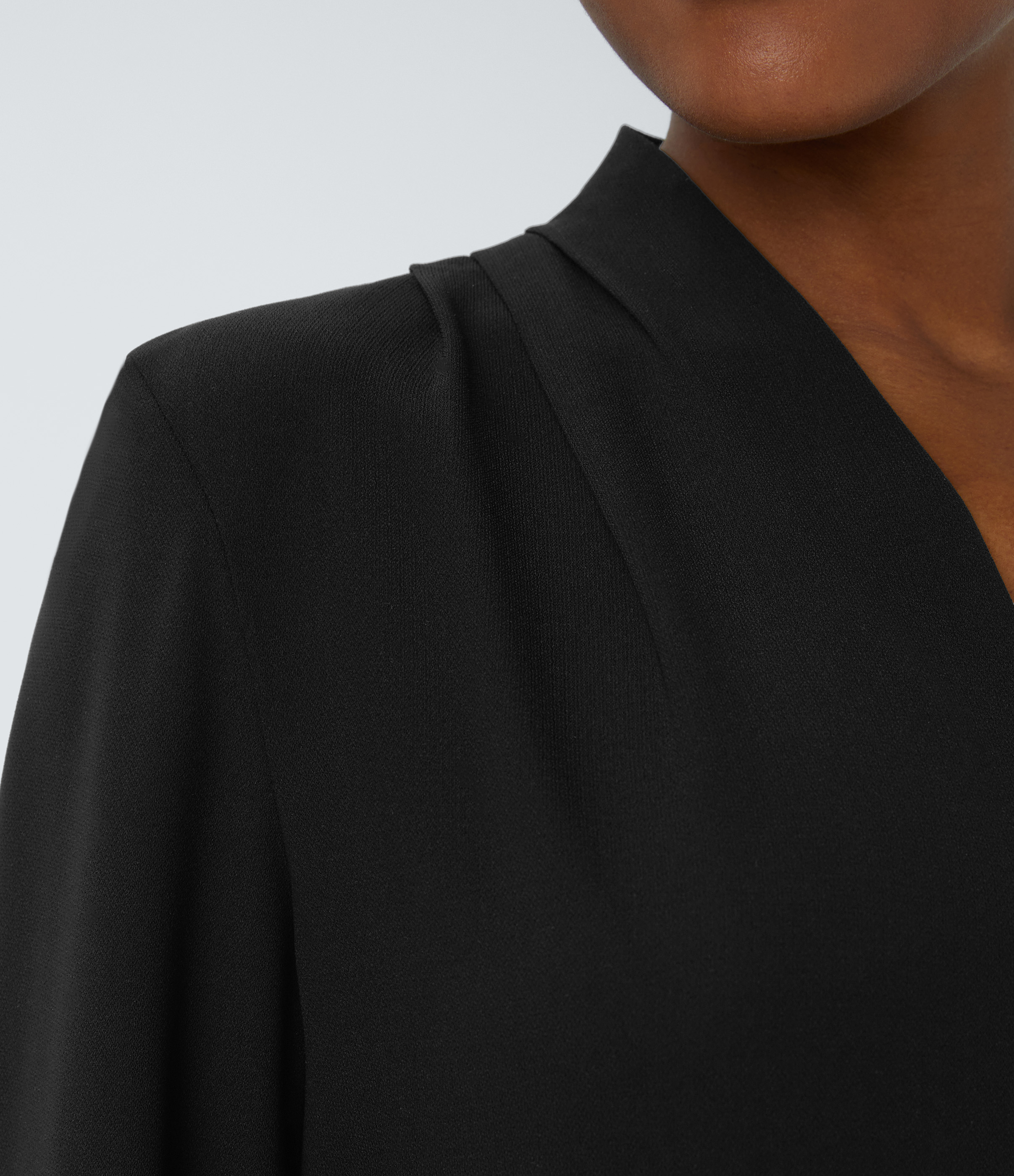 Halara V Neck Plicated Long Sleeve Work Blouse  - Black - S 
