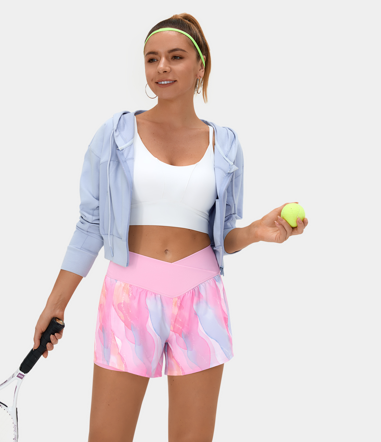 

Halara Breezefulв„ў High Waisted Crossover Side Pocket 2-in-1 Watercolour Quick Dry Yoga Shorts 4'' Gym Short - golden faith -  booty shorts