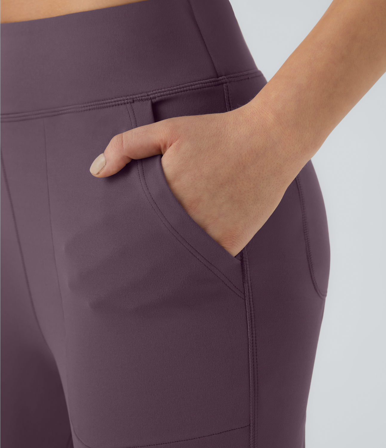 Halara In My Feels High Waisted Side Pocket Plain Flare Leggings  - Dusky Evening purple - XL gym leggings leggings with pockets 