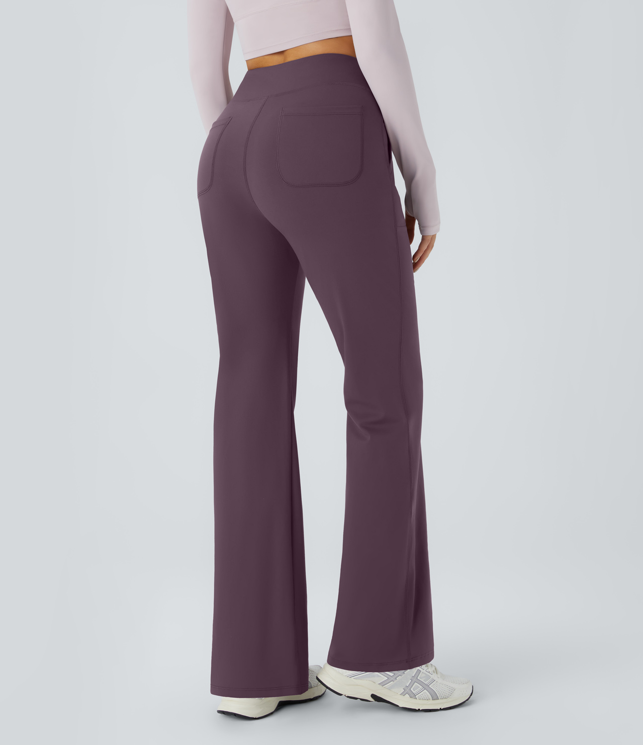 Halara In My Feels High Waisted Side Pocket Plain Flare Leggings  - Dusky Evening purple - XL gym leggings leggings with pockets 