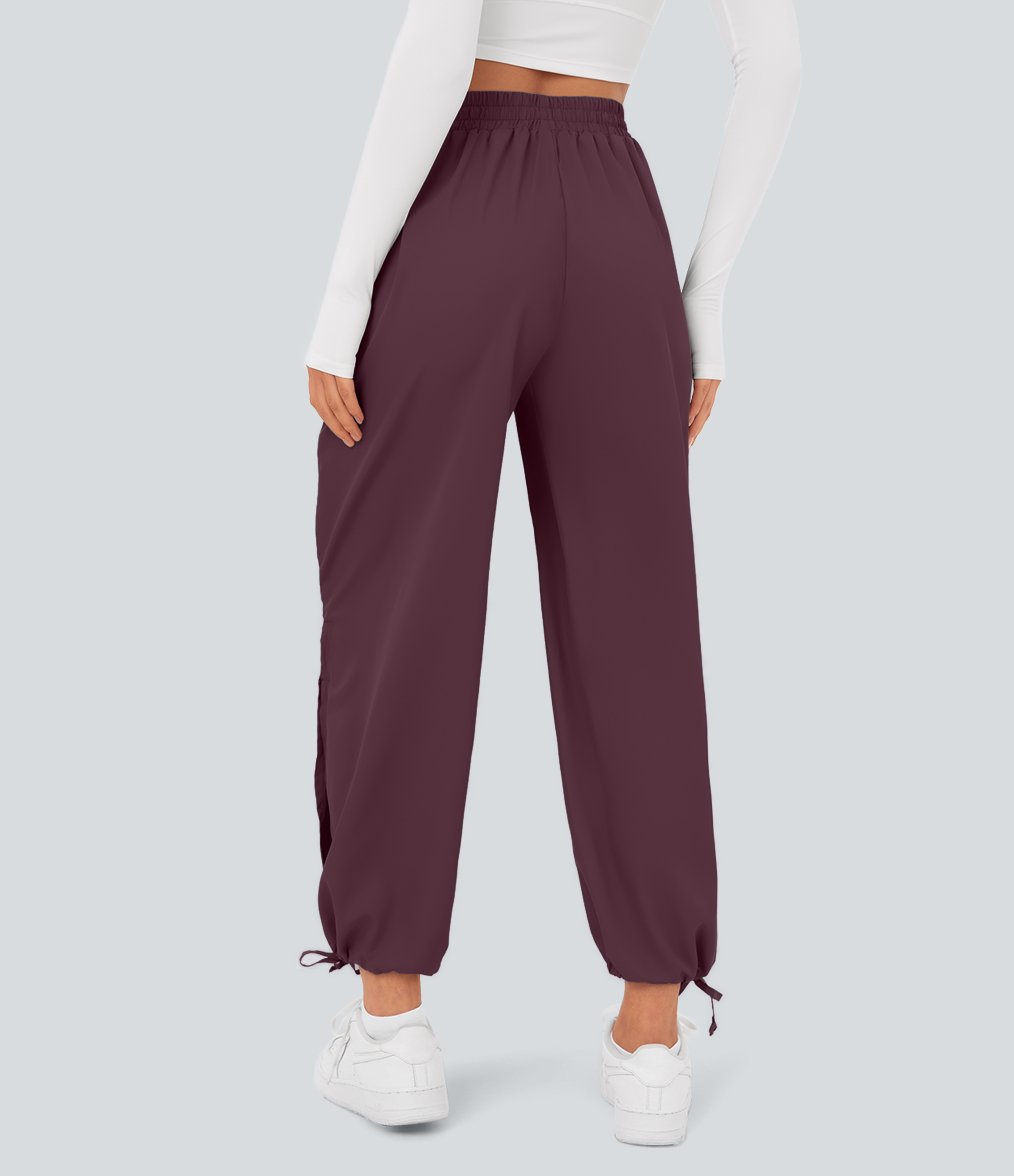 Halara Breezefulв„ў High Waisted Drawstring Side Pocket Split Hem Quick Dry Casual Joggers  - Deep Crimson - S 
