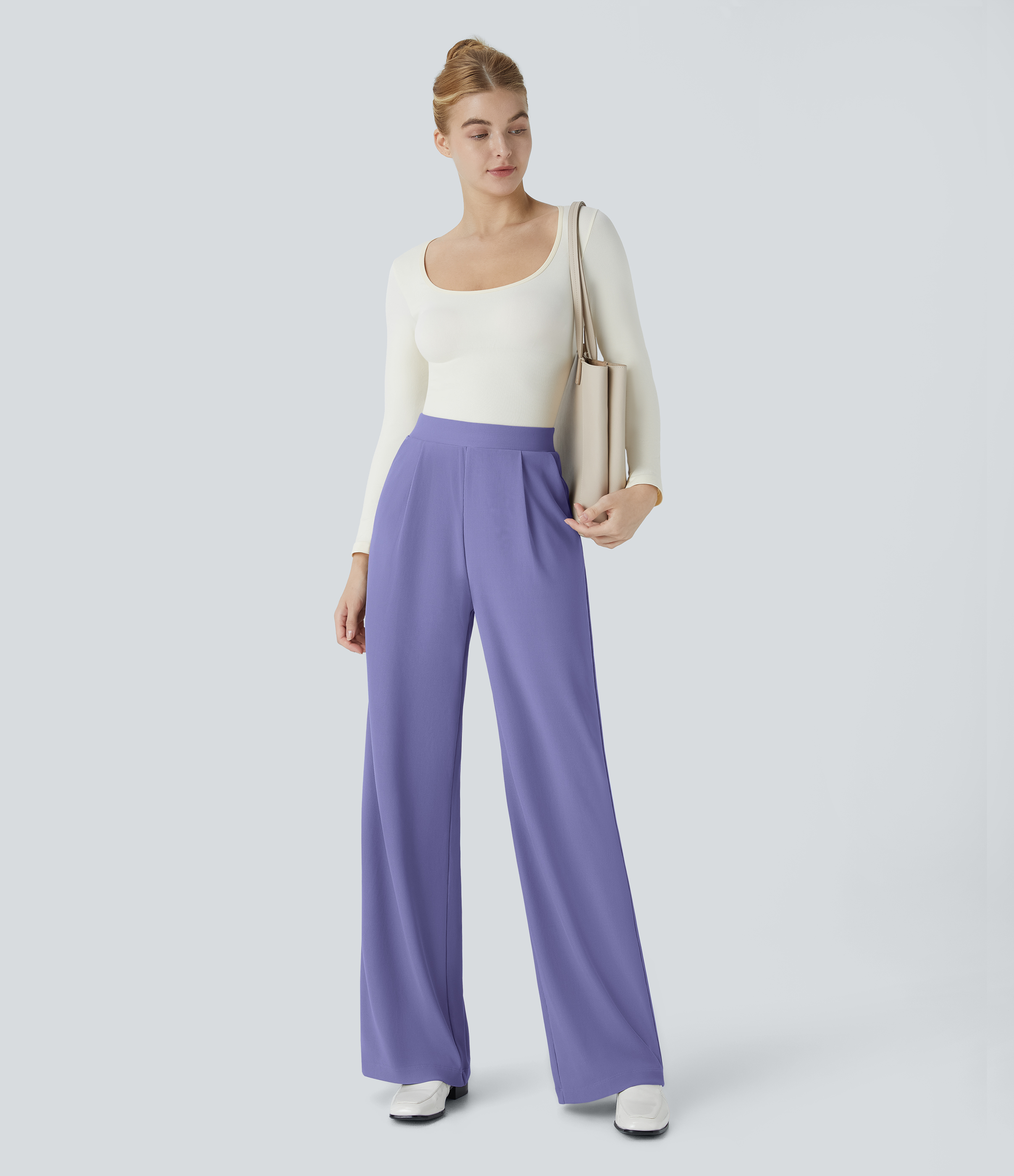 Halara Halara Flexв„ў High Waisted Body Sculpt Waist-Slimming Side Pocket Wide Leg Micro Waffle Work Pants  - Aster Purple - M(regular) 