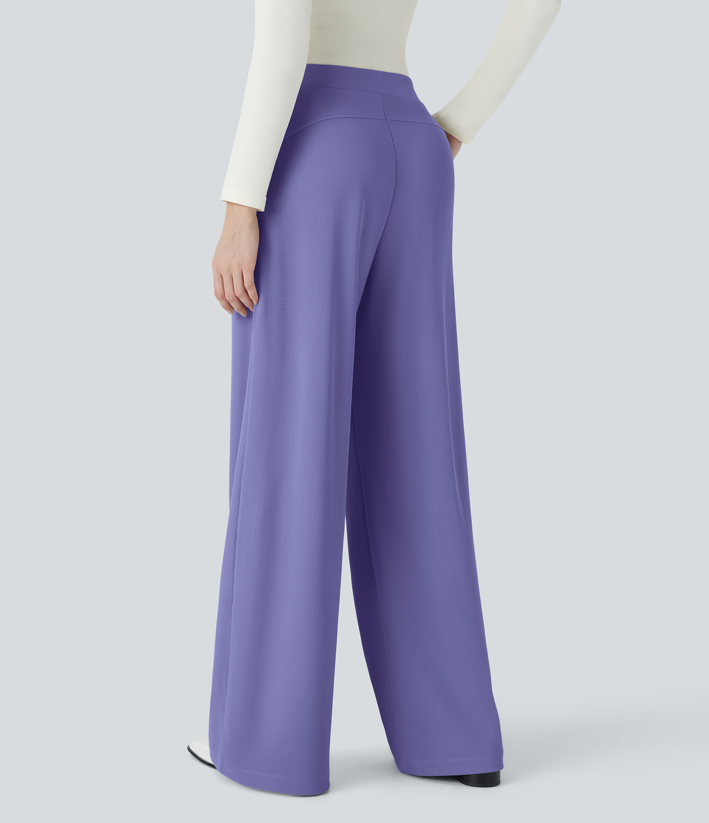 Halara Halara Flexв„ў High Waisted Body Sculpt Waist-Slimming Side Pocket Wide Leg Micro Waffle Work Pants  - Aster Purple - M(regular) 
