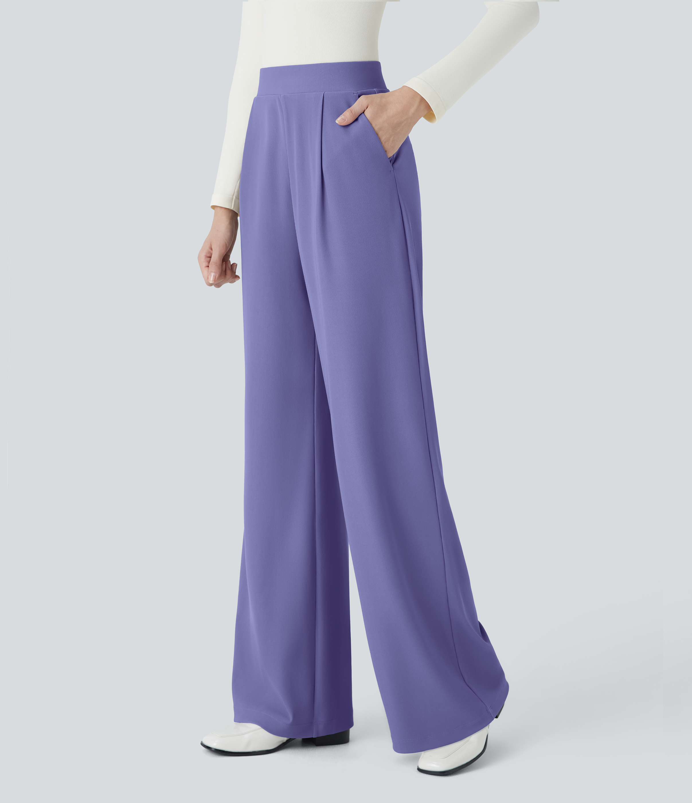 Halara Halara Flexв„ў High Waisted Body Sculpt Waist-Slimming Side Pocket Wide Leg Micro Waffle Work Pants  - Aster Purple - M(regular) 
